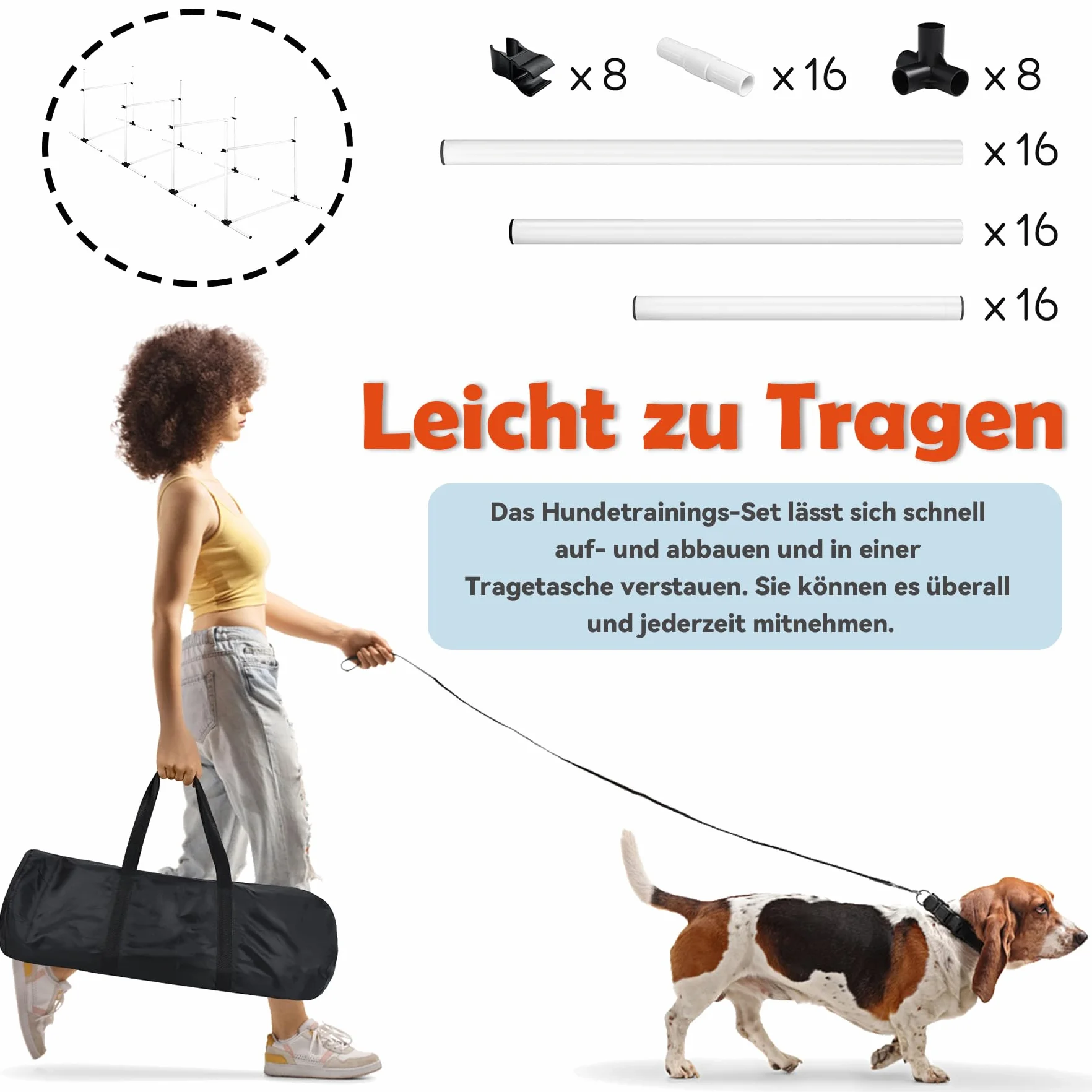 Agility zestaw płotek dla psów, pręty slalom, wyposażenie do treningu psów z 4 płotkami z regulacją wysokości, 104 x 70 x 101 cm, biały
