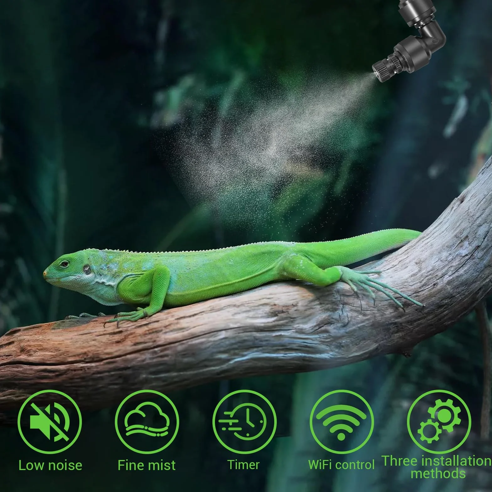 Inteligentny system nawadniania terrarium, Glovios nawilżacz terrarium z timerem i dyszami natryskowymi z regulacją 360 °, nawilżacz terrarium, nebulizator terrarium dla płazów gadów roślin