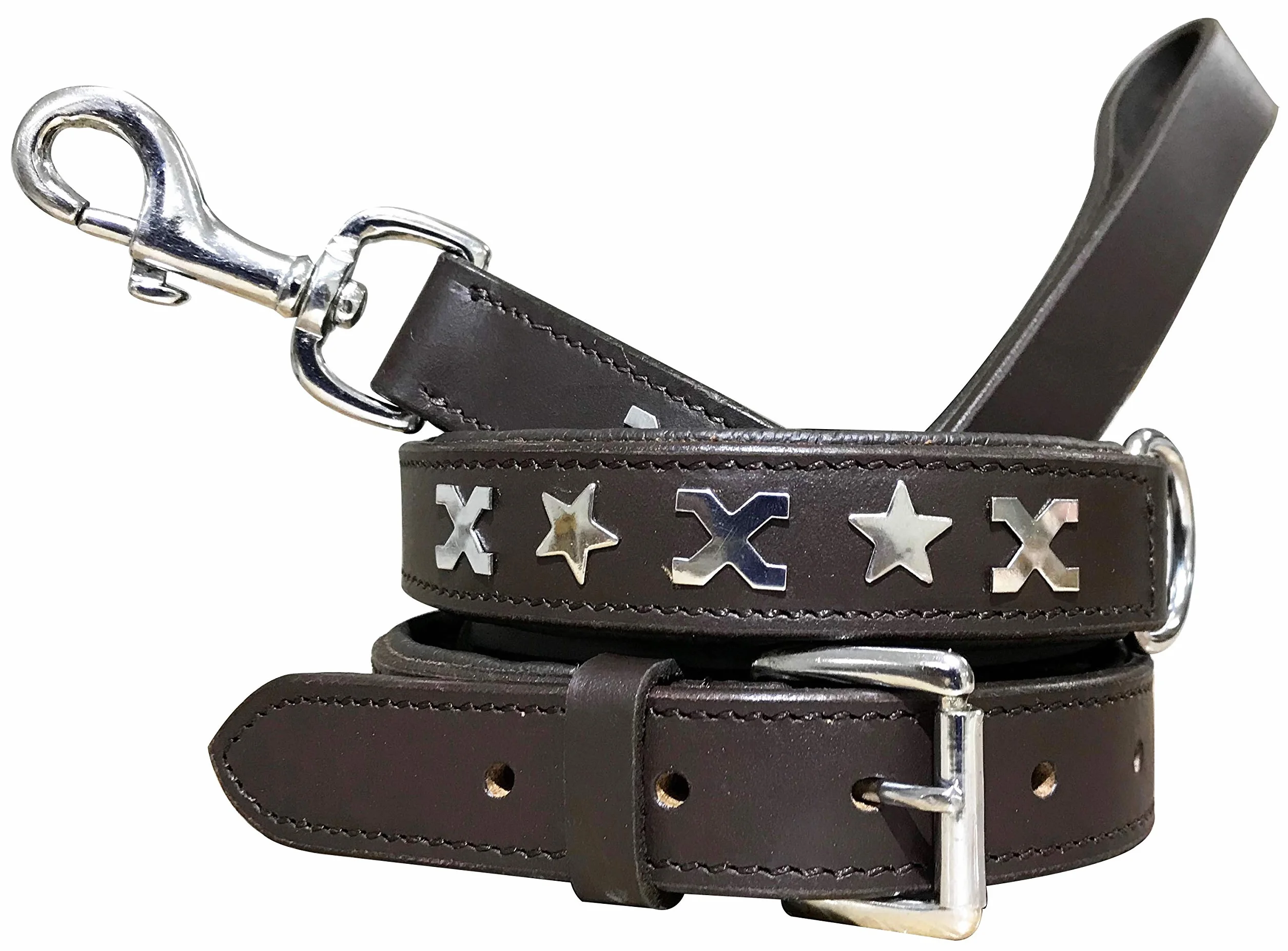 Genuine Leather Dog Collar and Lead Set S 12-15 Inches