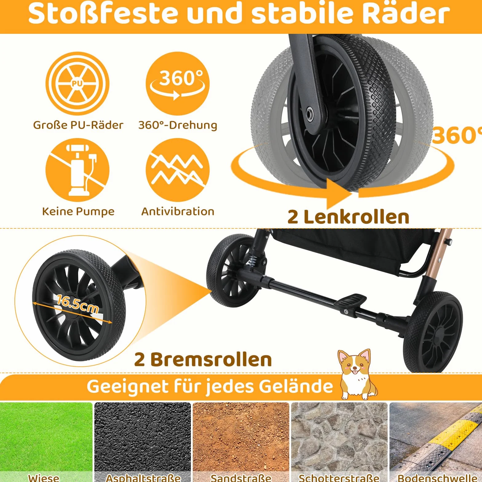 Wózek dla psa 2 w 1, torba transportowa dla psa, składany wózek dla kota, odporne na zużycie gumowe koła 360°, z koszem do przechowywania, siatkowy uchwyt na napoje, dla małych psów i kotów, do 20 kg