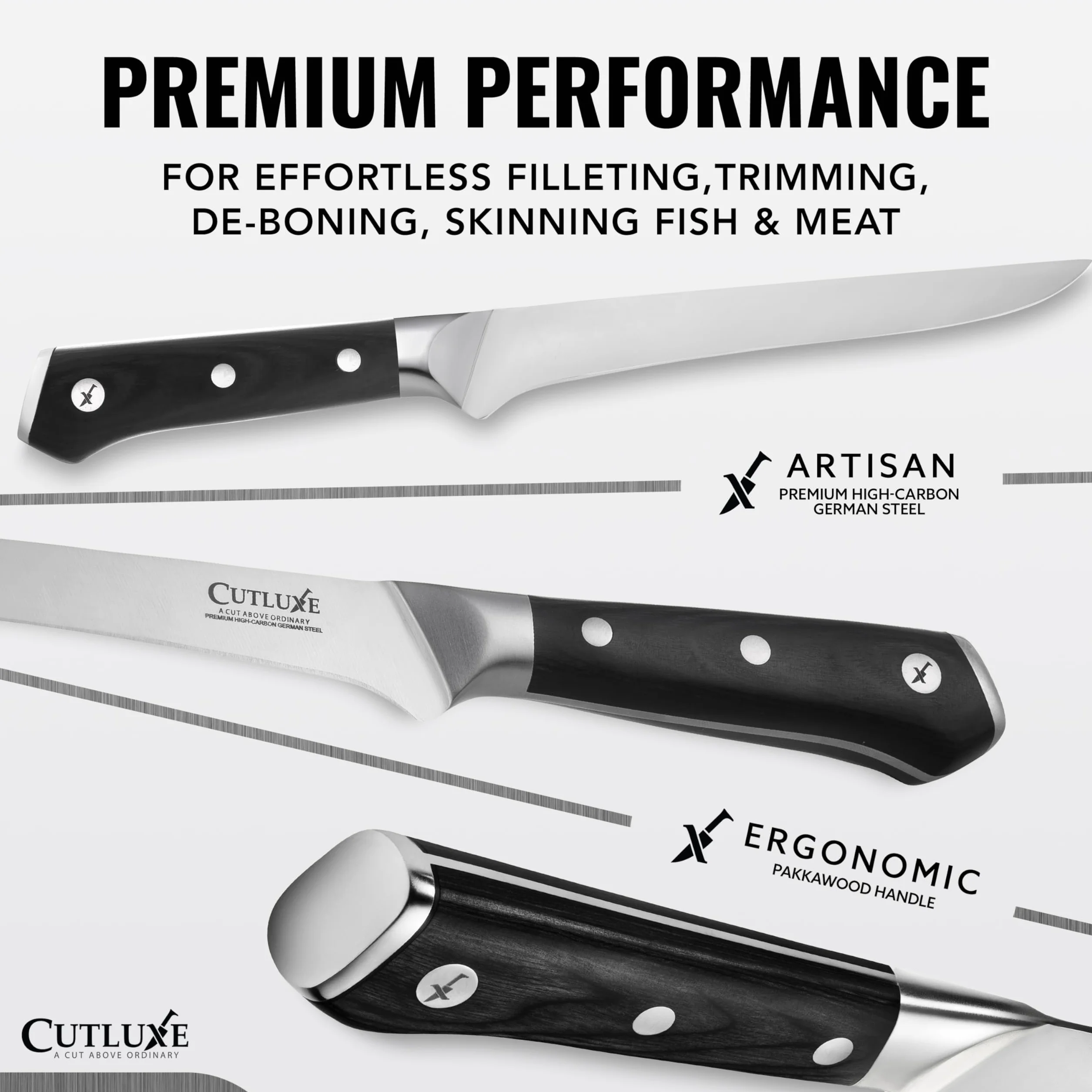 CUTLUXE Boning Knife – 6" Flexible Fillet Knife – Forged High Carbon German Steel – Full Tang & Razor Sharp – Ergonomic Handle Design – Artisan Series