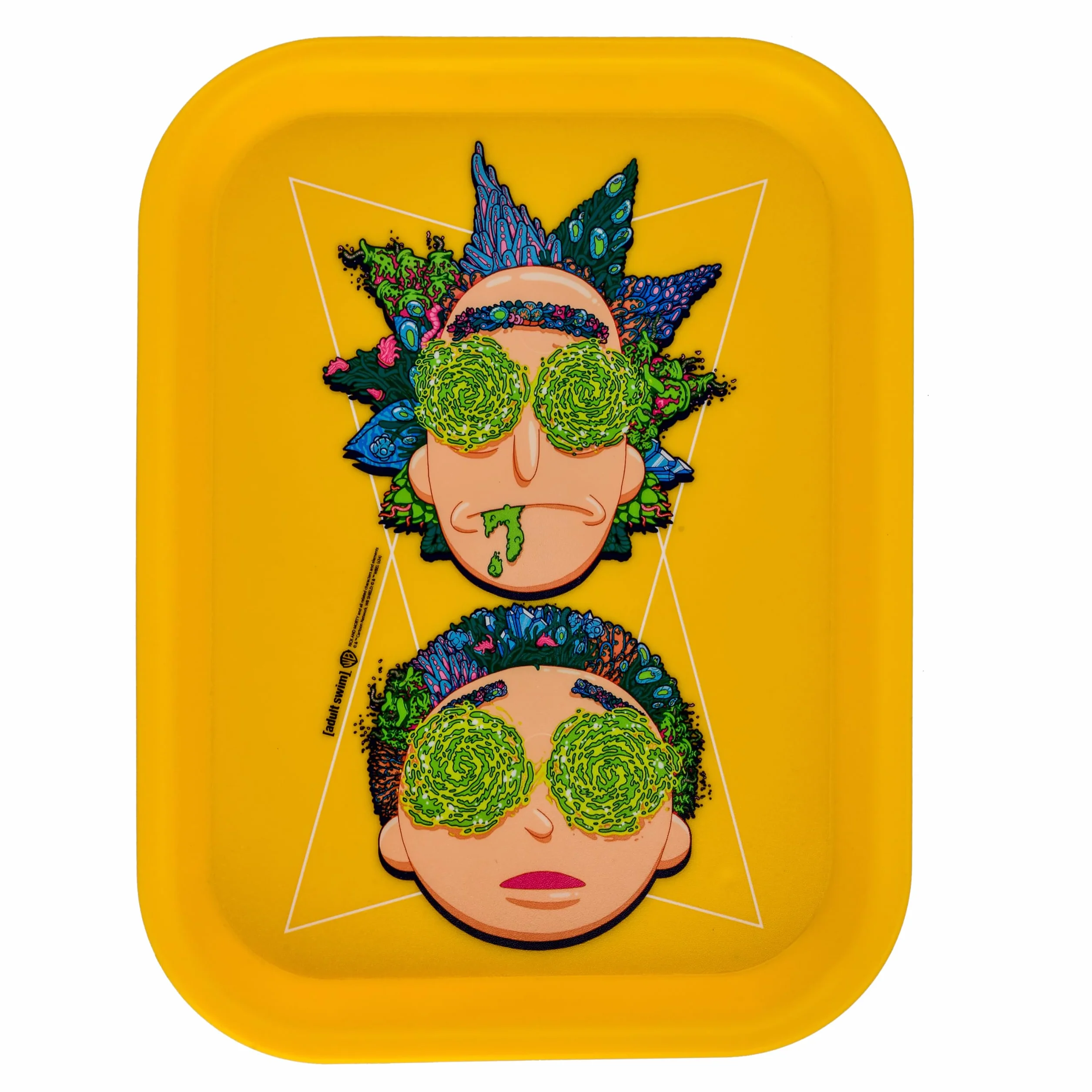 Oficjalna taca na kłębek Ricka i Morty 19 x 25 cm - Artykuły dla palaczy - Akcesoria do papierosów - Plastik do recyklingu - oryginalny prezent. (Rick and Morty Yellow)