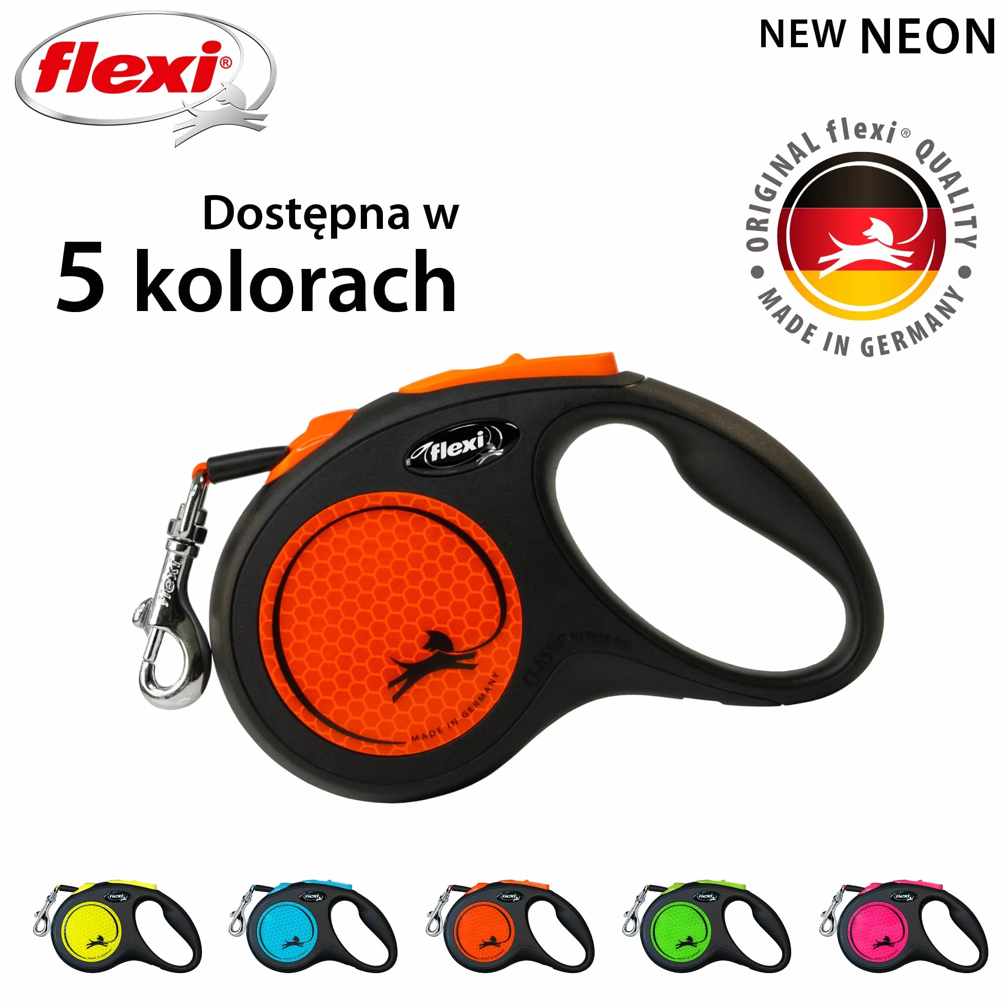 Flexi neonowa taśma smycz dla psa 5 m do 15 kg