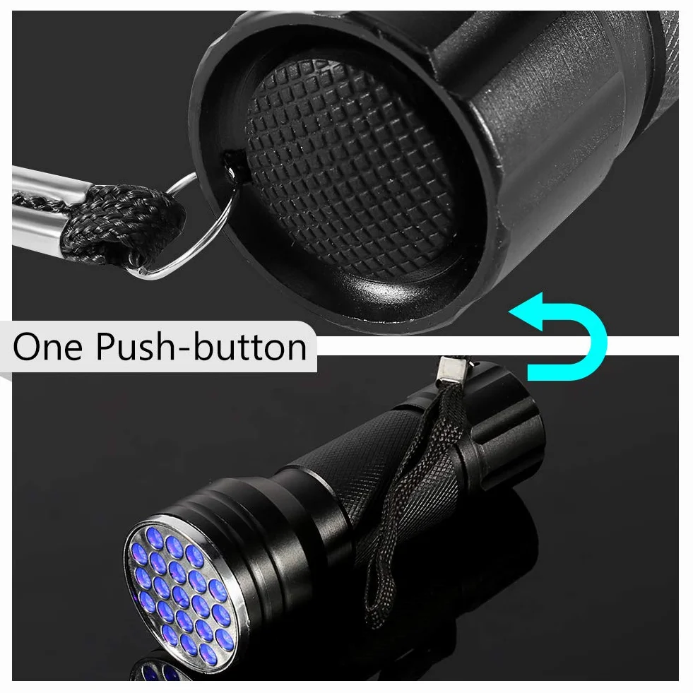 Latarka UV Ultraviolet Flashlight 21 LED Blacklight Lamp, Portable for Pet Mocz Detection, Stain Finder on Clothes, Carpet, Rugs, Floor