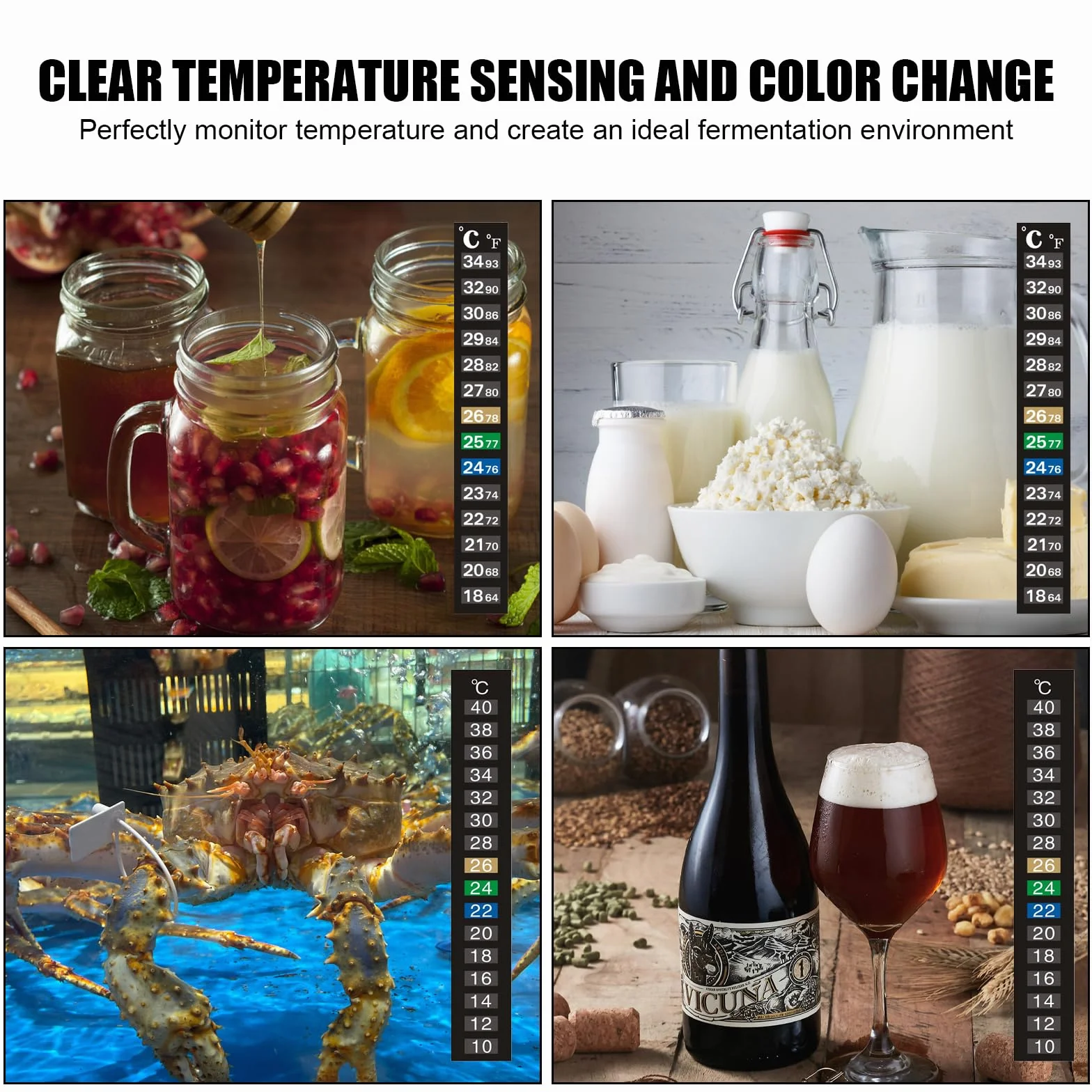 Paski do pomiaru temperatury, 5 sztuk, termometr, termometr, akwarium, samoprzylepny termometr akwariowy, paski 10-40, odpowiednie do akwariów domowych i akwariów, 18-34 stopni, 1 sztuka