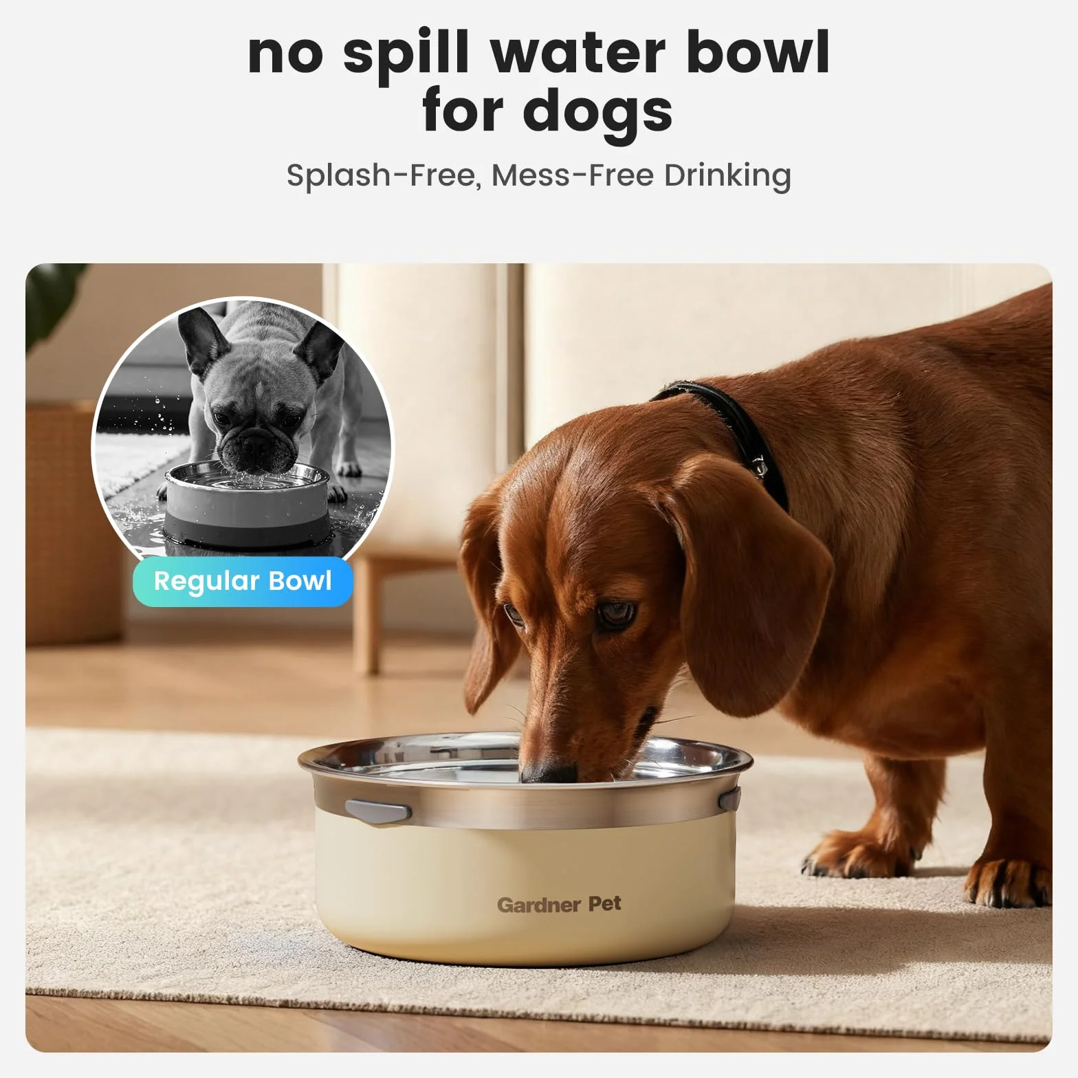 Gardner Pet Miski dla psów, 2 l, stal nierdzewna, bez rozlania, powolny podajnik wody, metalowa duża miska na wodę dla zwierząt domowych, dozownik wody dla dużych psów, biała