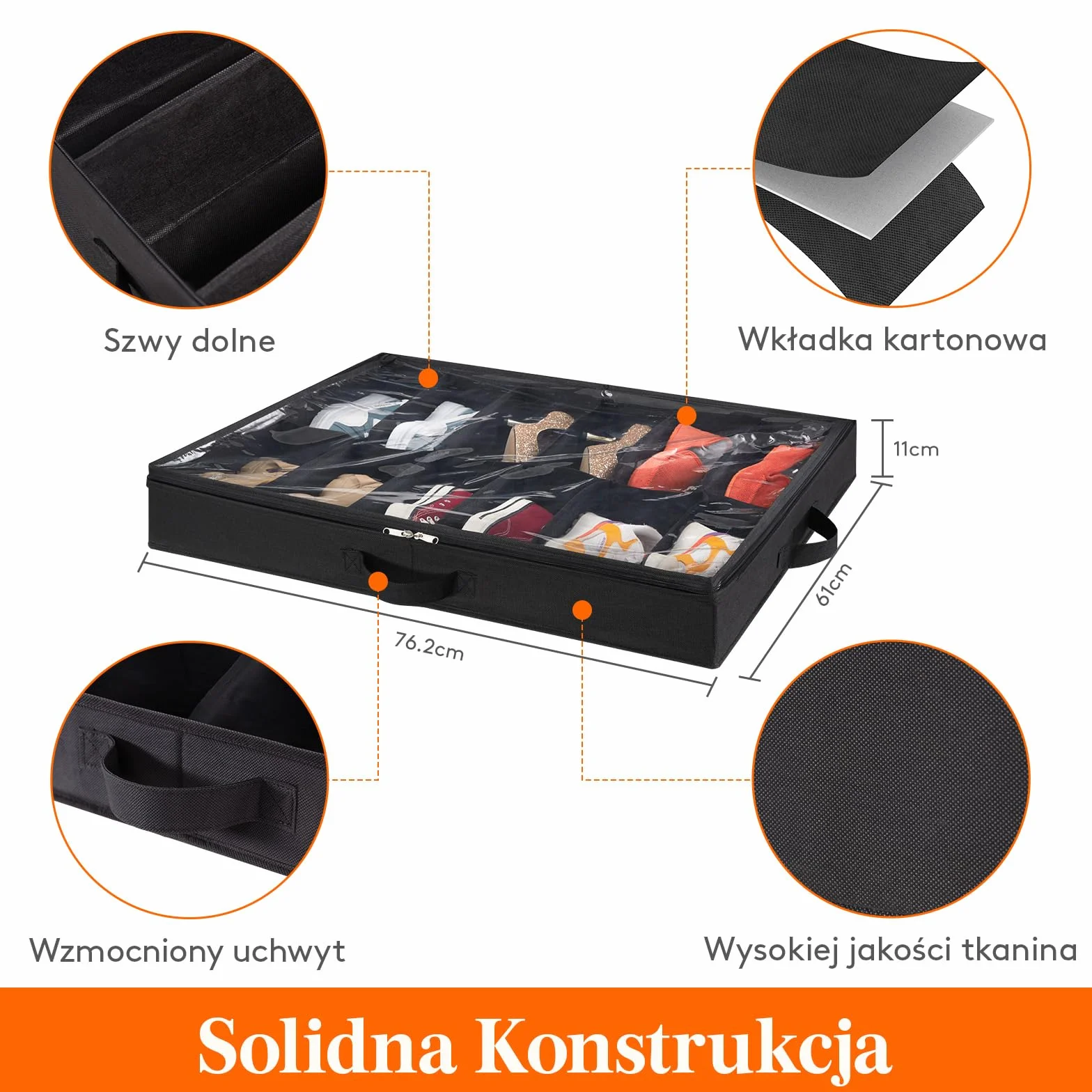Lifewit Organizer na Buty z Przezroczystym Okienkiem, Składana Torba do Przechowywania z Uchwytem Pod Łóżko, Shoe Storage Box, Czarny, 2 x 12 Par, Zestaw 2 Sztuk