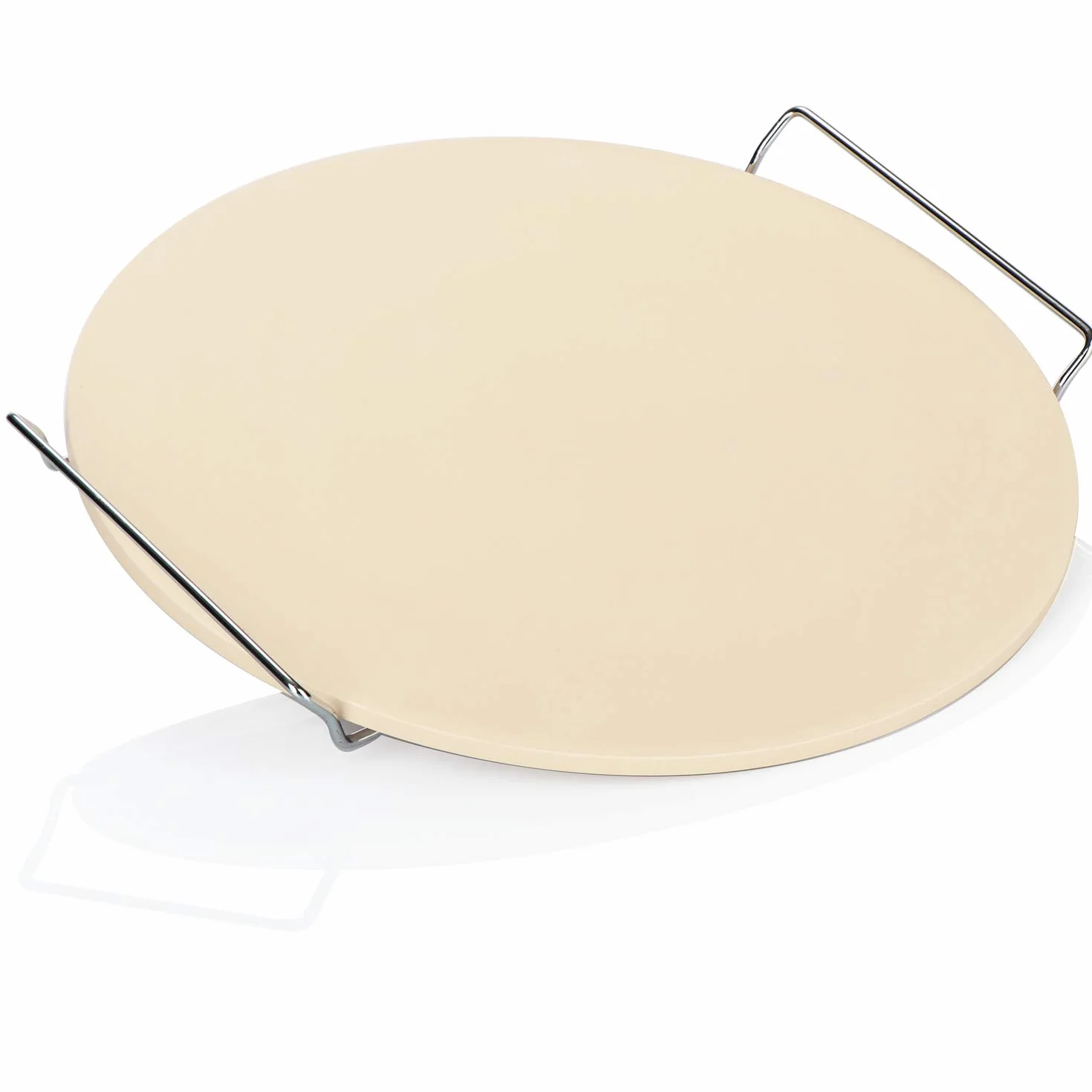 COM-FOUR® 33 cm kamienna plyta do pizzy z podnosnikiem do talerzy, pieczenie pizzy w piekarniku lub grillu, wrazenie pieca kamiennego, ogniotrwala szamot, metalowy uchwyt na talerze (Z podnosnikiem do talerzy)