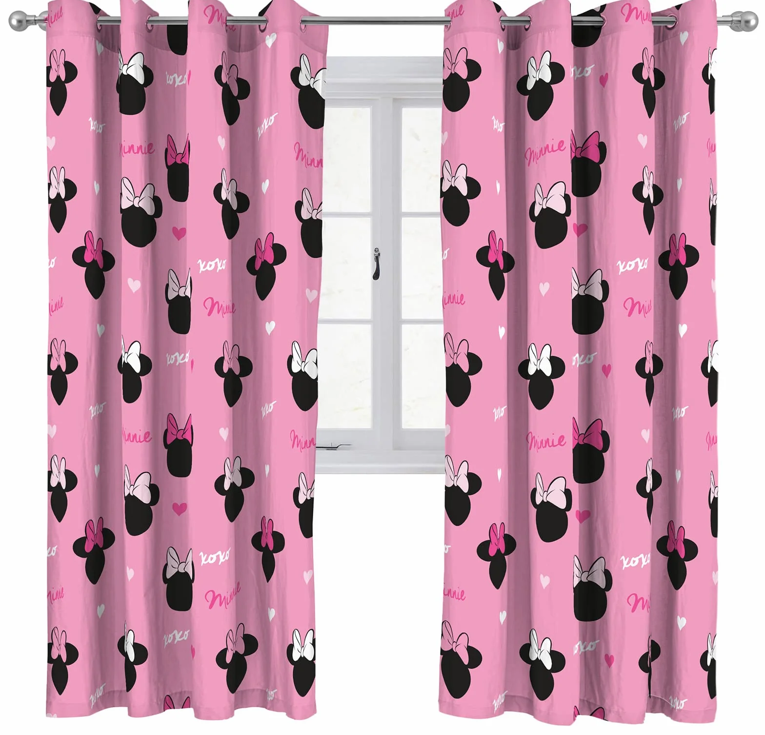Disney Myszka Minnie, serca i miłość, 183 cm x 168 cm, zasłony okienne z oczkami, 2 panele