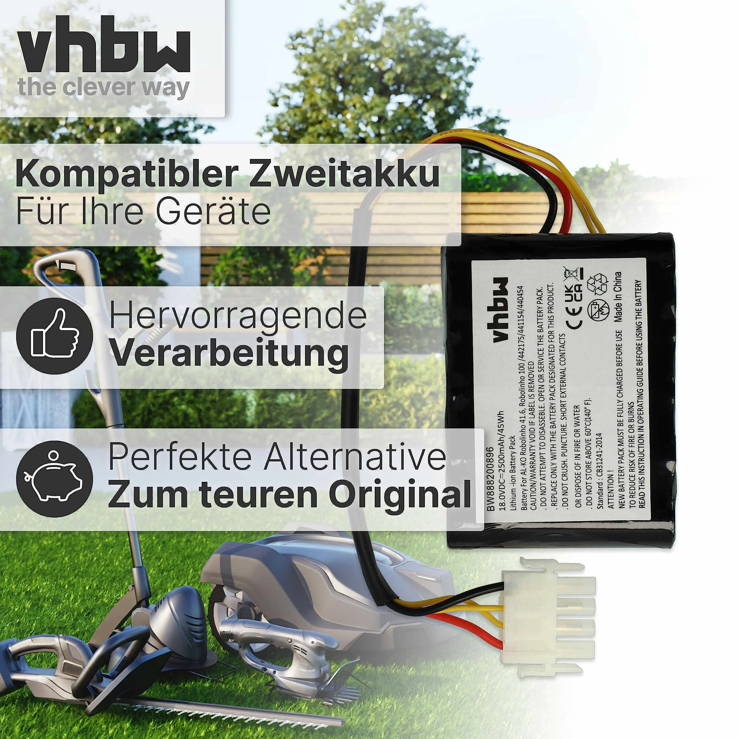 vhbw Akumulator kompatybilny z kosiarką AL-KO Solo Robolinho 700, 1000, 1100, 700E (2500 mAh, 18 V, litowo-jonowa)
