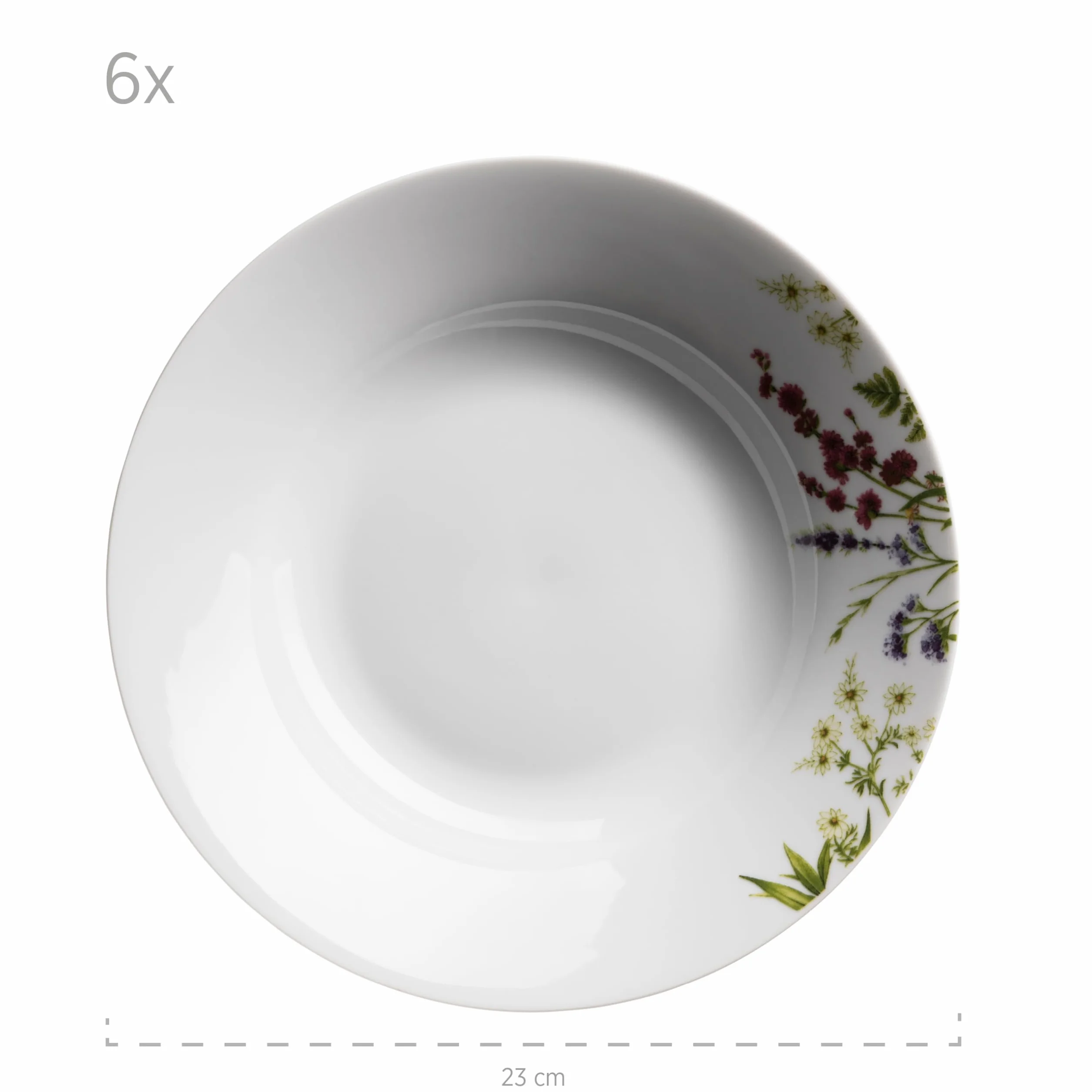 Mäser Herbal Garden, zestaw talerzy dla 4 osób ze szczegółowym wzorem kwiatowym, 18-częściowy zestaw naczyń z płaskimi talerzami, głębokimi talerzami i talerzami deserowymi, porcelana, biała