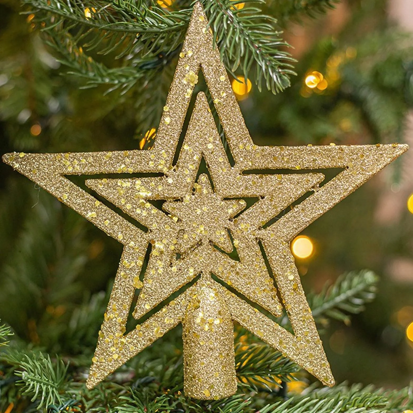 SSKHE 2 szt. Topper z gwiazdą choinki, brokatowe drzewo pentagram gwiazda, złota choinka z gwiazdą, złoty brokat topper top dekoracja domu