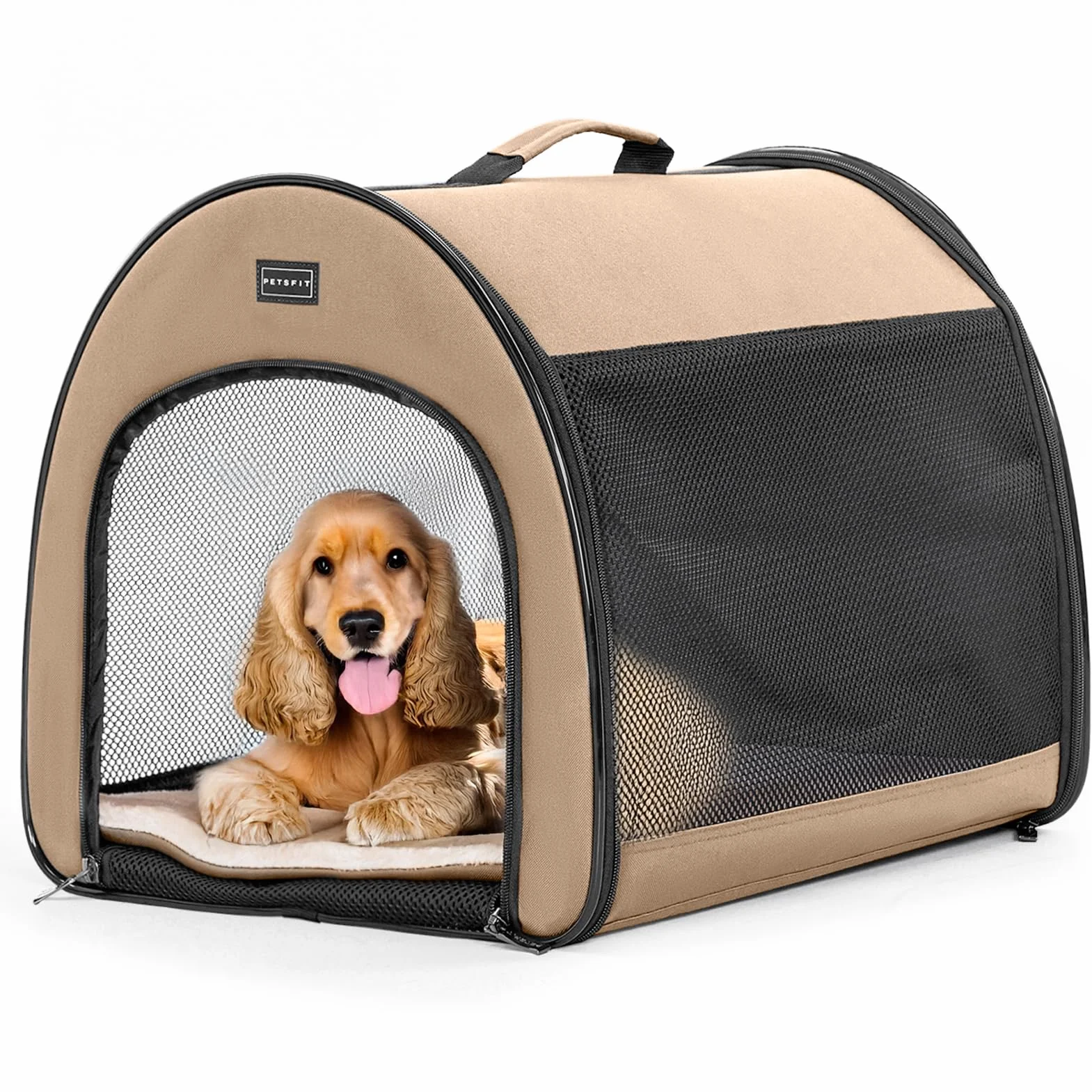Petsfit Składany Transporter dla Psów do Samochodu 65 x 49 x 50 cm Khaki
