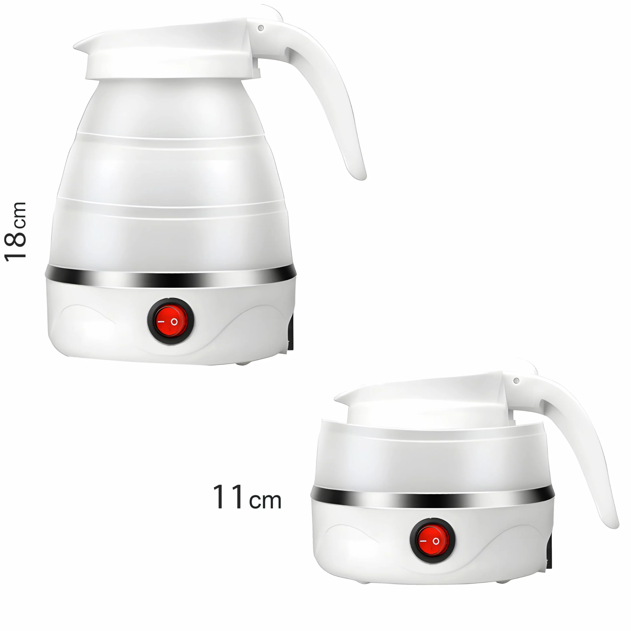 Retoo Składany czajnik 0,6 l, 750 W, silikonowy, ze stali nierdzewnej, kompaktowa konstrukcja do campingu, podróży, automatyczne wyłączanie, szybkie i bezpieczne podgrzewanie