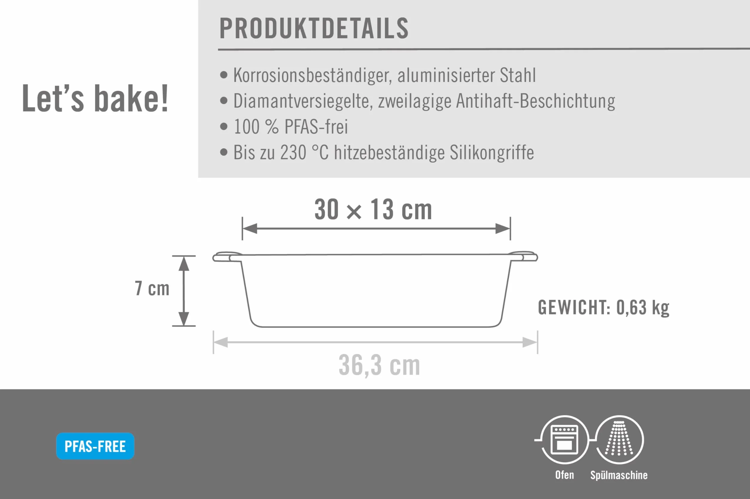 Woll Bakeware forma skrzynkowa 30 cm, z odpornymi na wysokie temperatury uchwytami silikonowymi do 230°C, bez PFAS, dwuwarstwowa powłoka nieprzywierająca, stal aluminiowana, czarna
