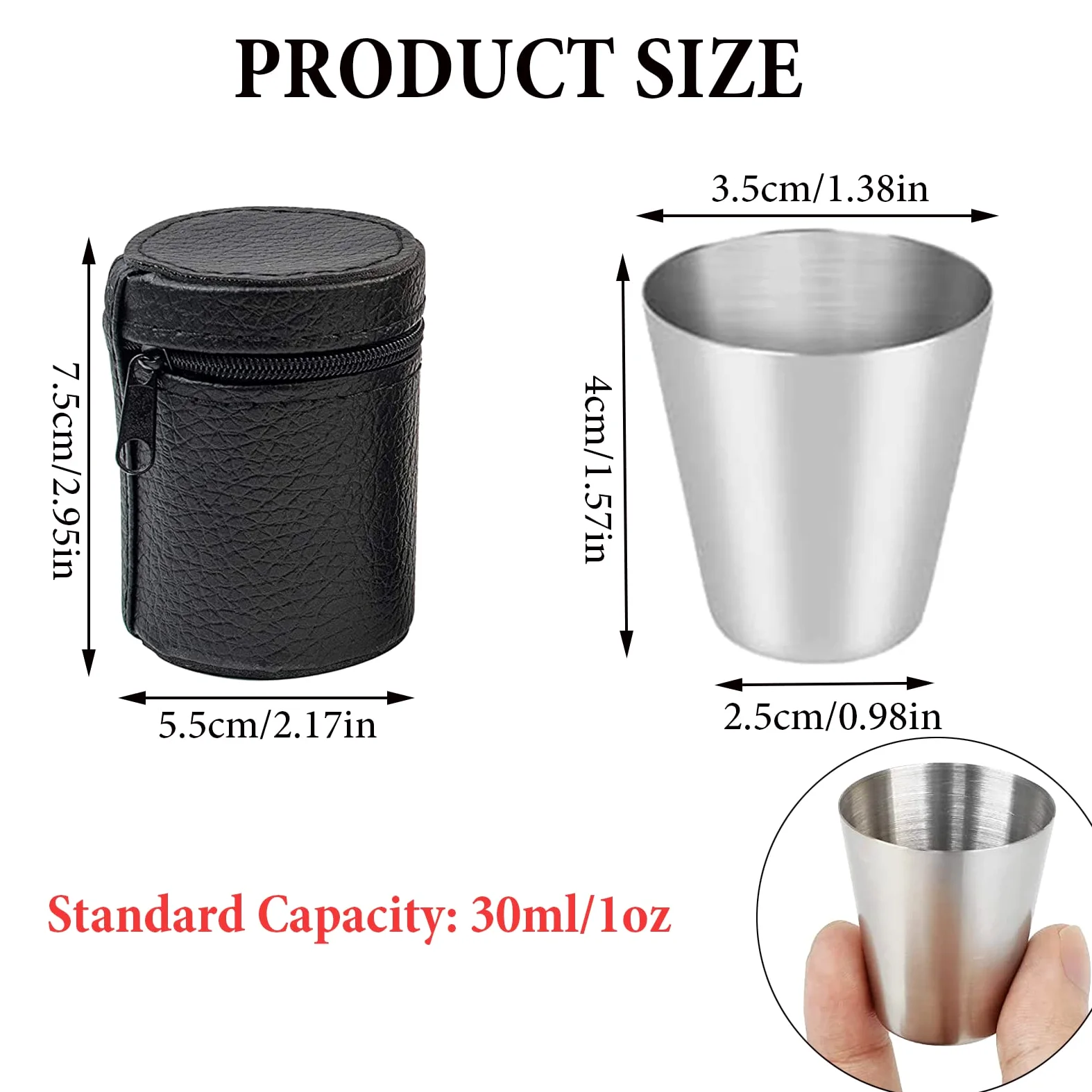 CYH 12 SZT Zestaw Kieliszków ze Stali Nierdzewnej - 30ml Przenośny Metalowe Kieliszki - Kubki na Piersiówki ze Skórzanym Etui - na Zewnątrz Camping Piesze wWycieczki Piknik Podróżowanie