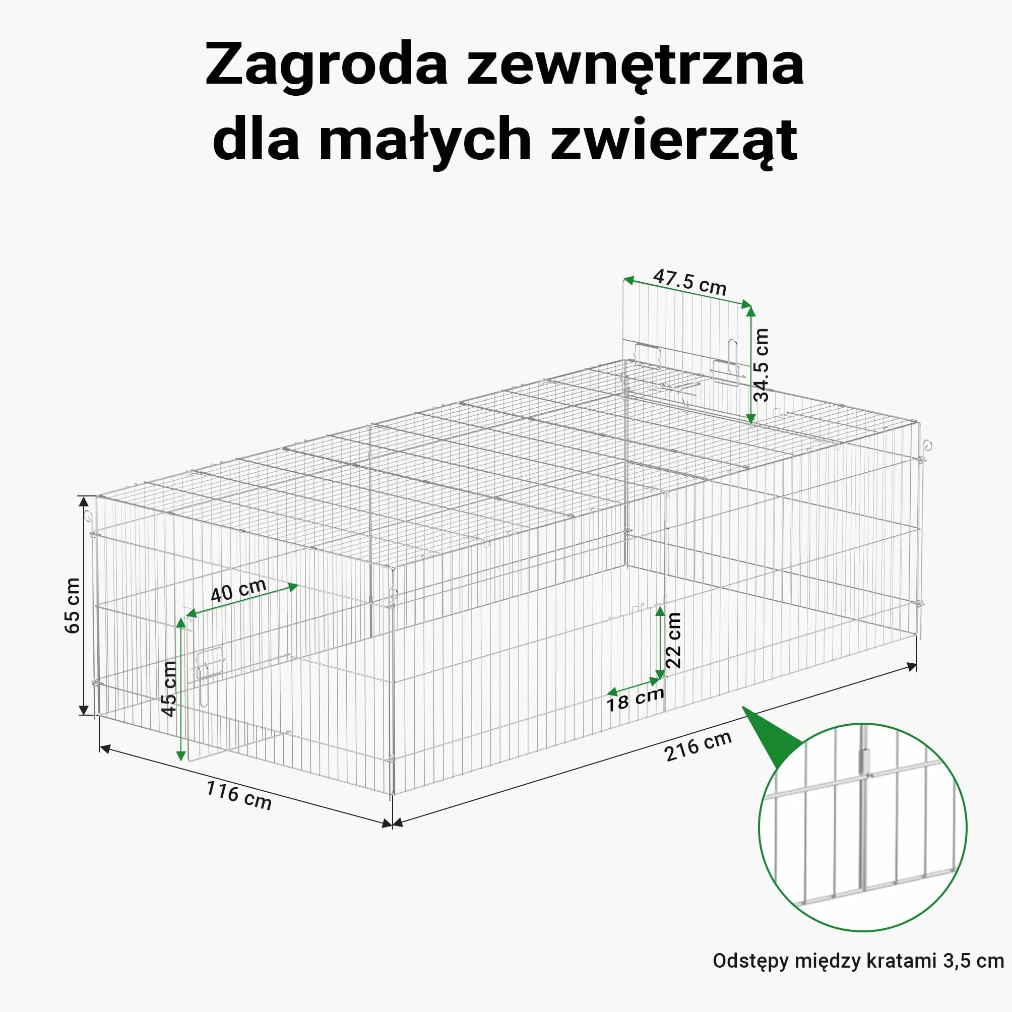 Wybieg dla małych zwierząt 216x116x65cm klatka z blokadą przed ucieczką i osłoną przeciwsłoneczną