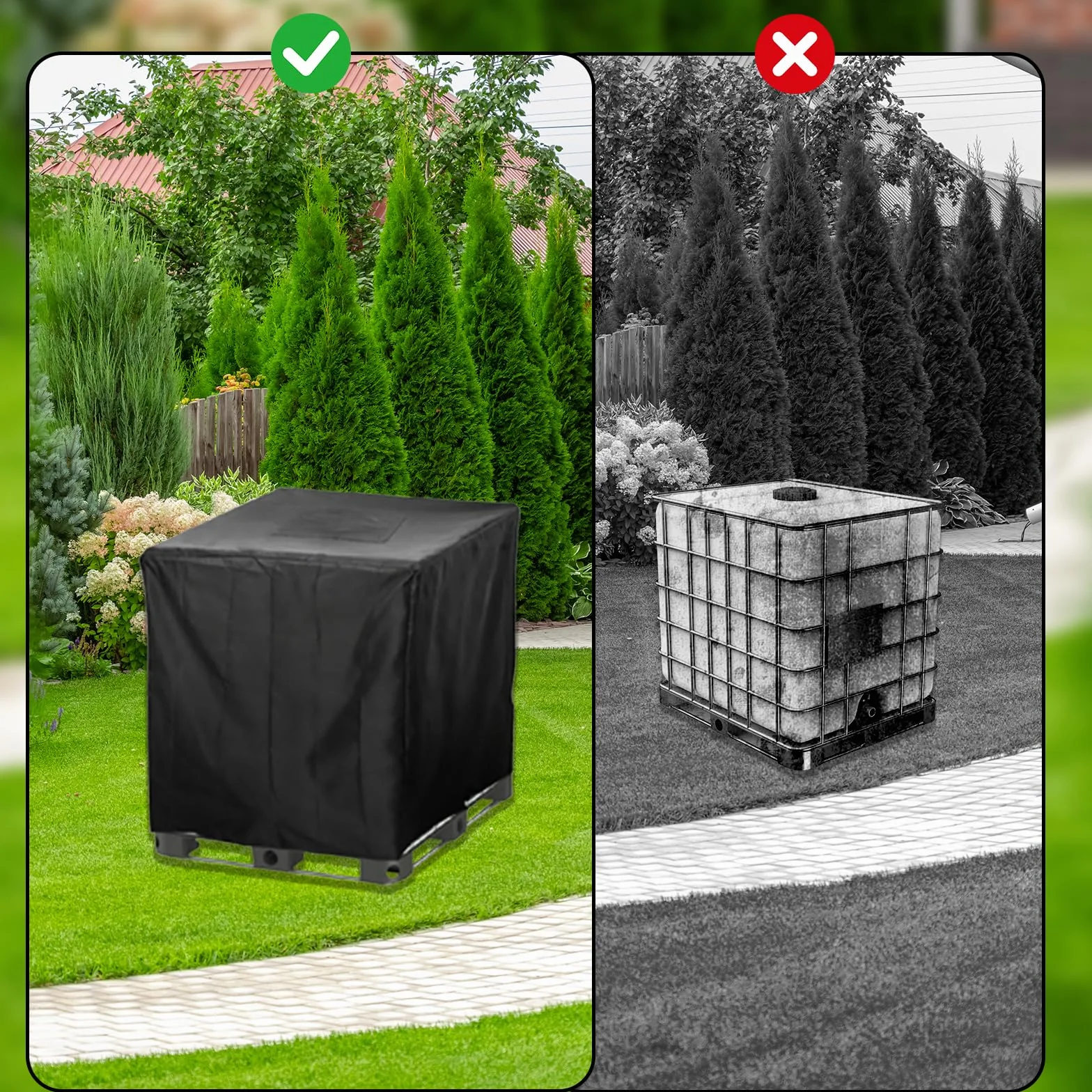 Pokrywa na zbiornik IBC 1000L – Wodoodporna osłona UV do zbiornika wodnego i kontenera IBC 420D – Plandeka z zamkiem błyskawicznym 120x100x116 cm