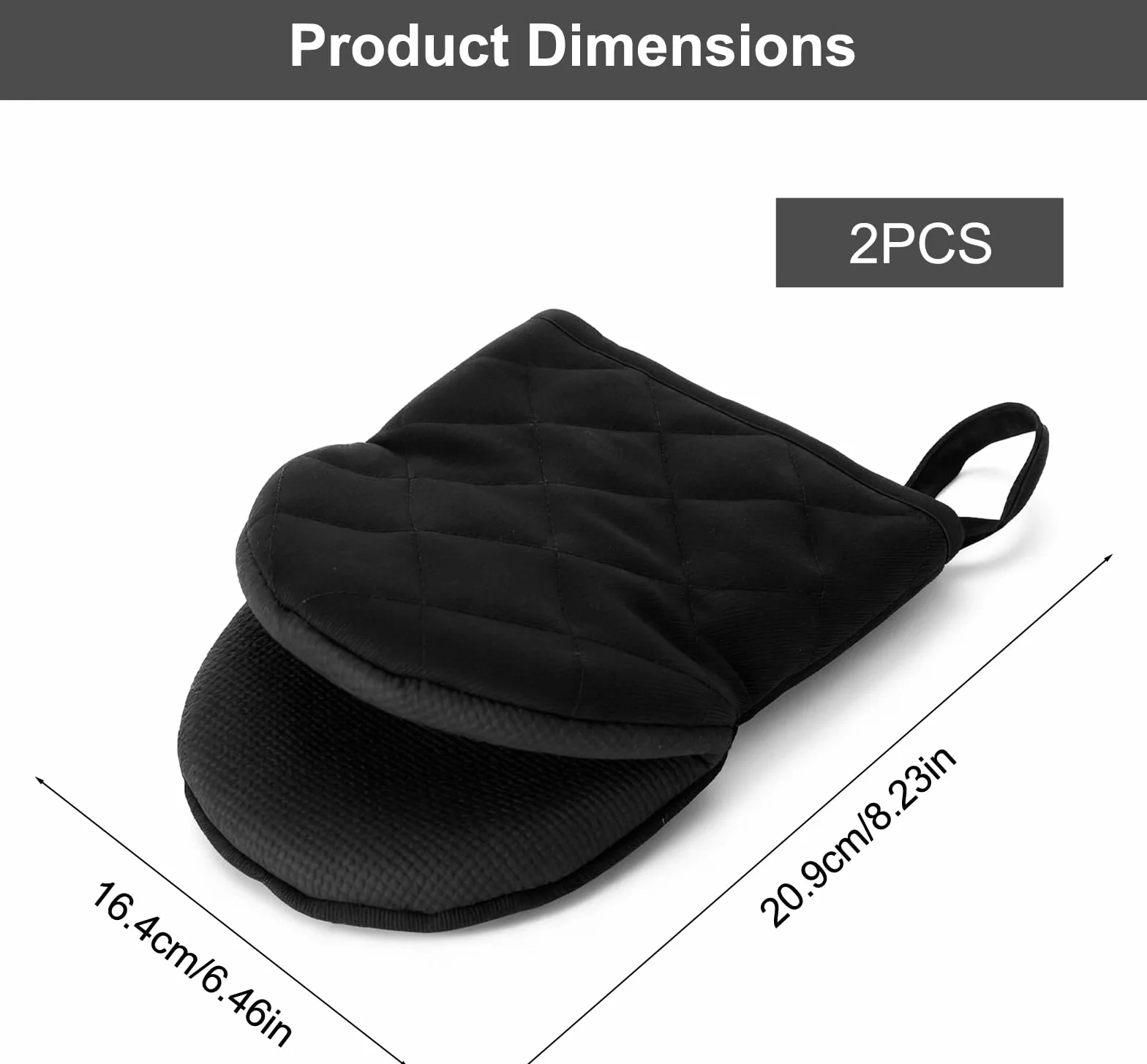 Zestaw 2 szt. Pot Holder Glove 230°C, silikonowe, w zestawie 2 haczyki ścienne do kuchni, łapki do garnków, krótki fason, z antypoślizgową powierzchnią i oczkiem do zawieszania – rękawice
