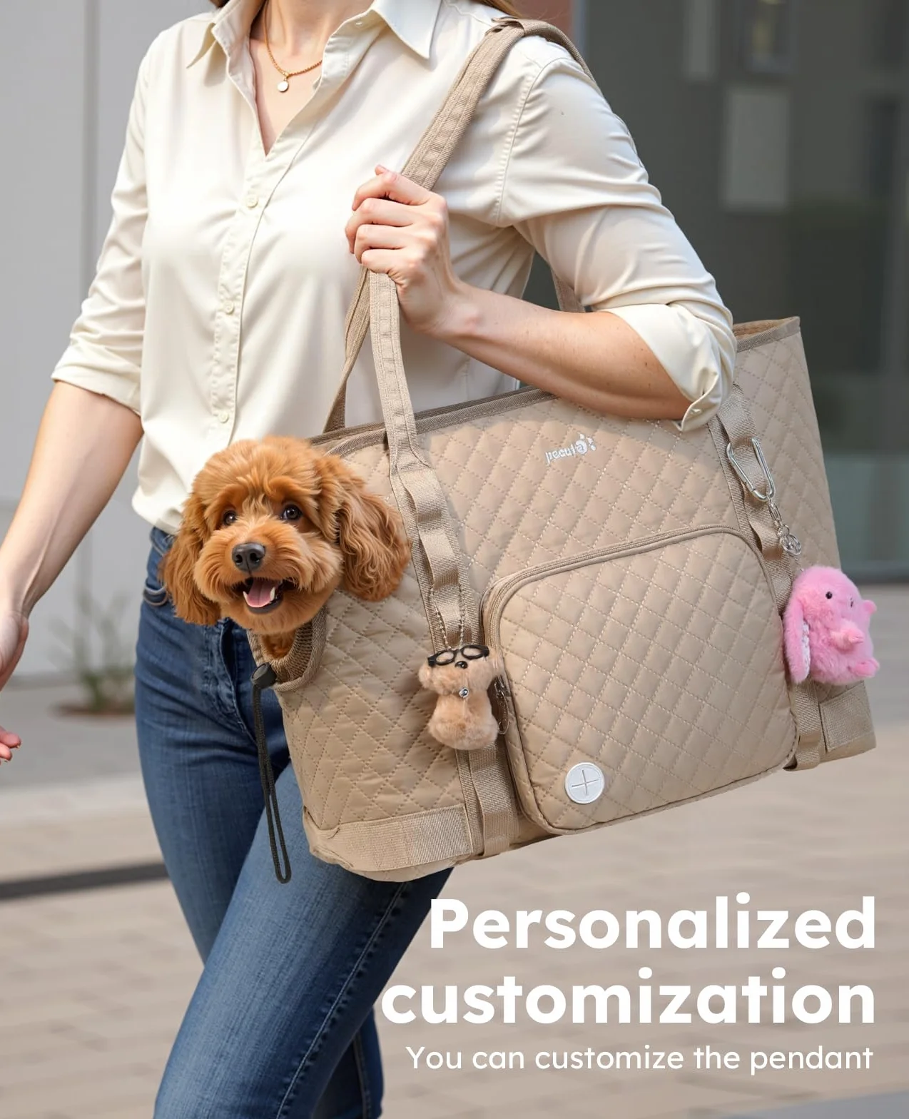 pecute Torba dla małych psów, 5 kg, torba do noszenia psa, lekka, składana, torba transportowa dla psów, torba transportowa na podróż, khaki, XL