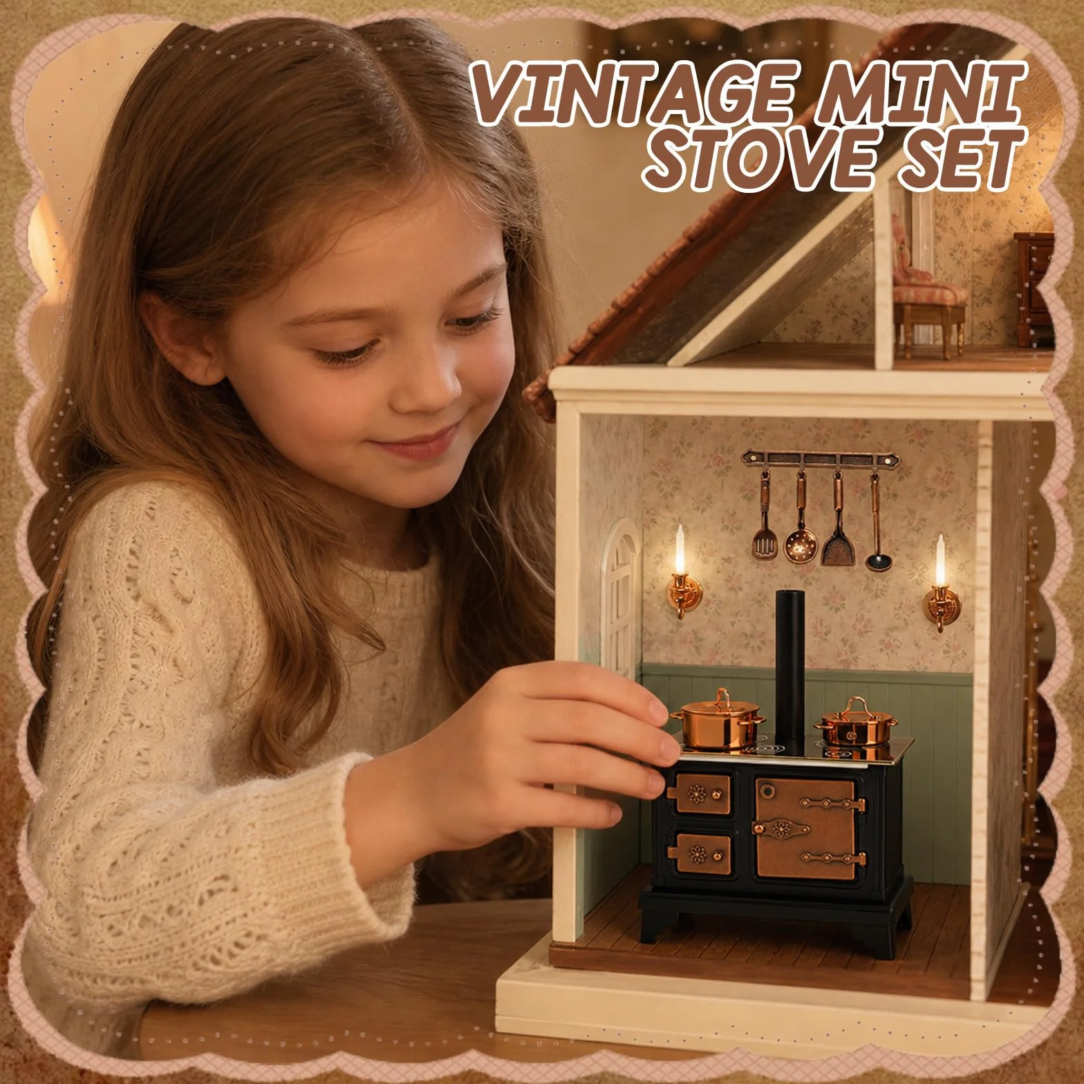 10 sztuk miniaturowych mebli kuchenka do gotowania mini retro metalowy piec z miniaturowym świecznikiem ściennym mini garnki, mini łyżka, łopatka, naczynia kuchenne, narzędzia do dekoracji kuchni w