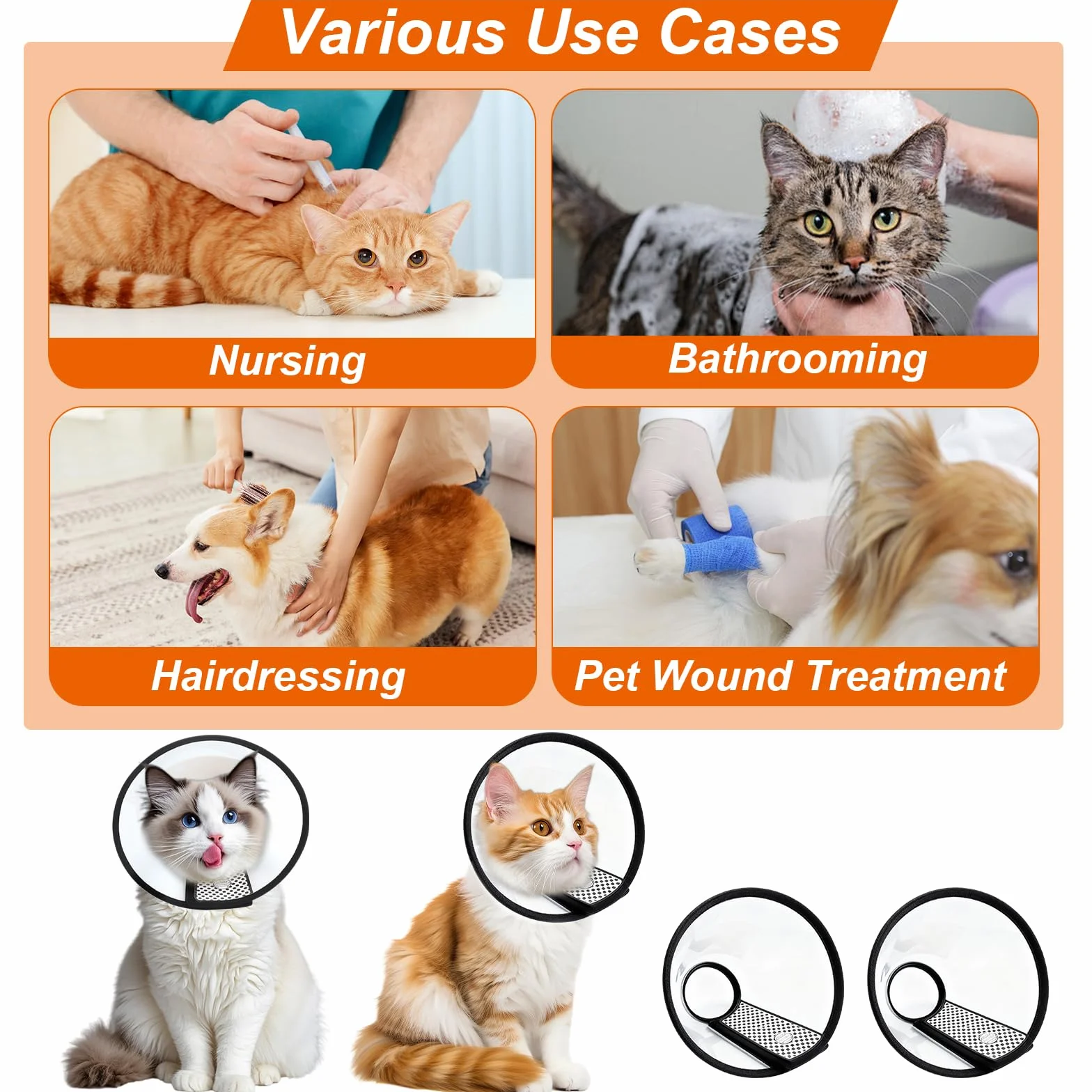 VOSSOT Pet Cone Recovery, obroża dla kotów, ochrona przed przeciekaniem, lekki kołnierz ochronny z tworzywa sztucznego, higieniczny kołnierz dla zwierząt domowych po operacji, miękki dla kotów i