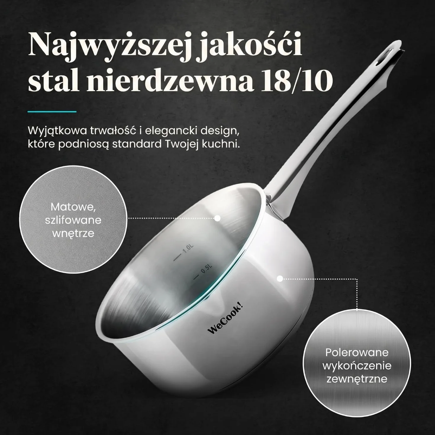 Wecook! Rondel 12 cm, mały, mały garnek indukcyjny 0,7 l, stal nierdzewna, możliwość układania w stos, na małe porcje, do gospodarstwa domowego