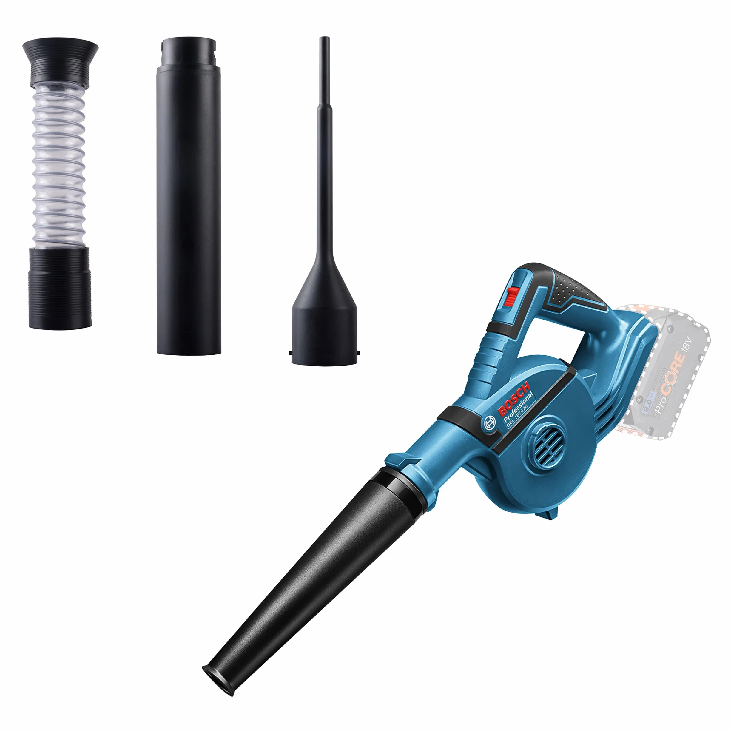 Bosch Professional system 18V: akumulatorowa dmuchawa GBL 18V-120 (prędkość przepływu powietrza do 270 km/h)