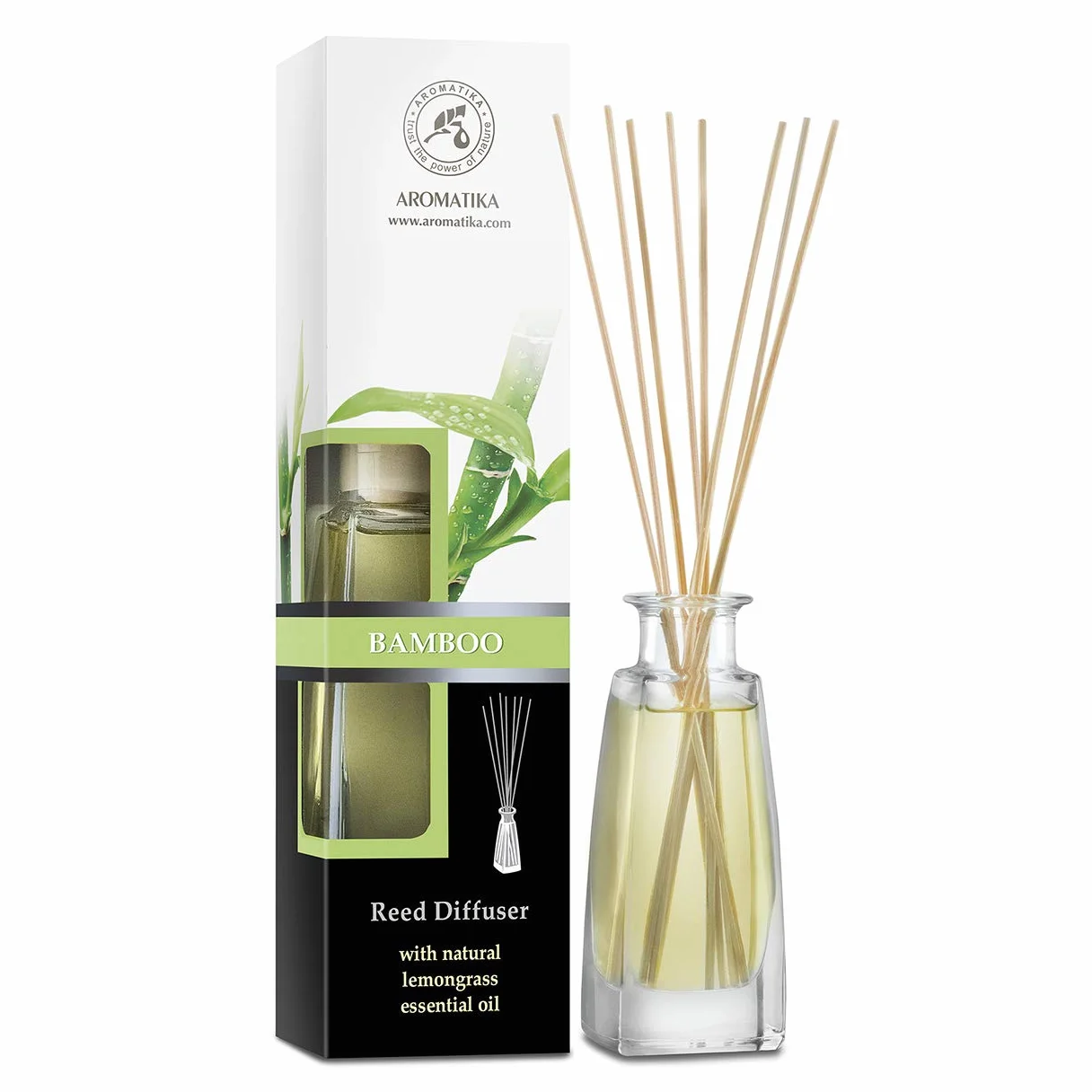 Dyfuzor Zapachowy z Patyczkami Bambus - 100 ml - Dyfuzor Pokojowy z Olejkiem z Trawy Cytrynowej - Zapach do Domu - Dyfuzor Olejków - Aromat Bambusowy - Dyfuzor Zapachowy