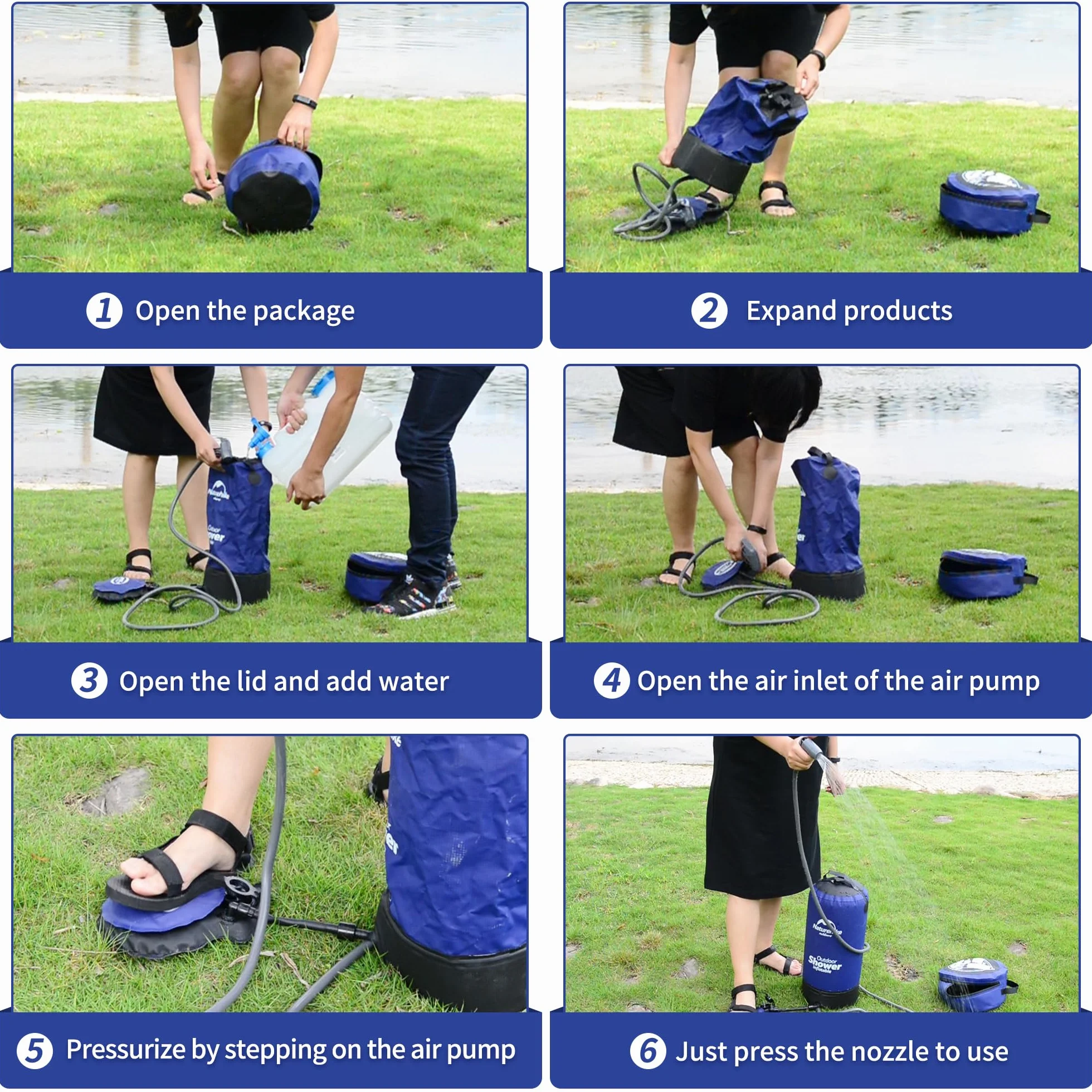 Naturehike Prysznic kempingowy z pompką, mobilny prysznic zewnętrzny z pompką nożną, na kemping, do ogrodu, podróży, samochodu, na plażę, tylko 1 kg – 11 litrów