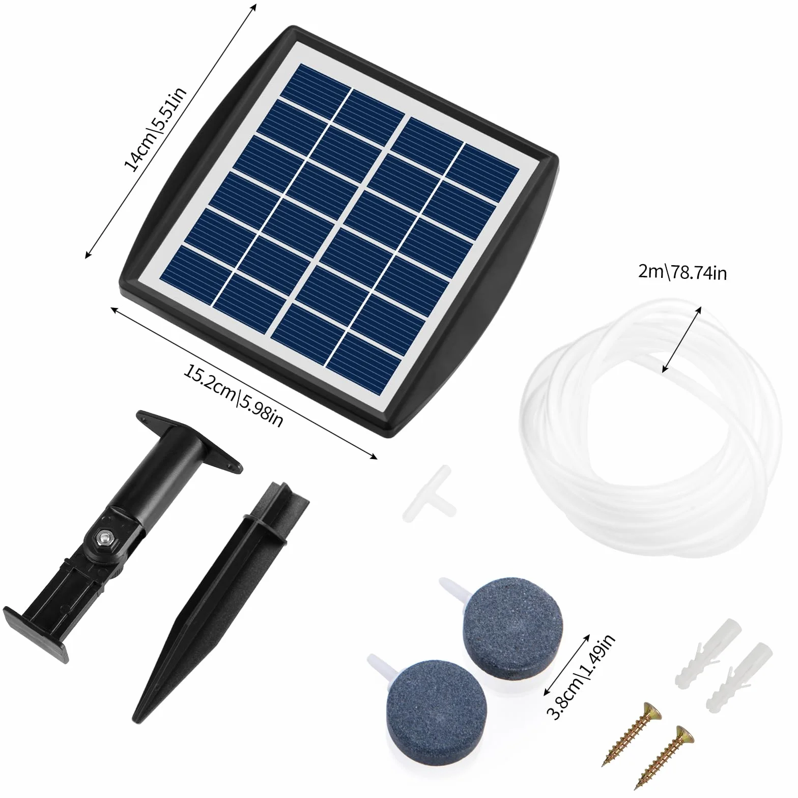 Weinsamkeit Napowietrzacz do stawu, solarna pompa tlenowa 2 W, z akumulatorem 2200 mAh, pompa powietrza do stawu z rurą tlenową i kamieniem bąbelkowym, pompa powietrza do akwarium