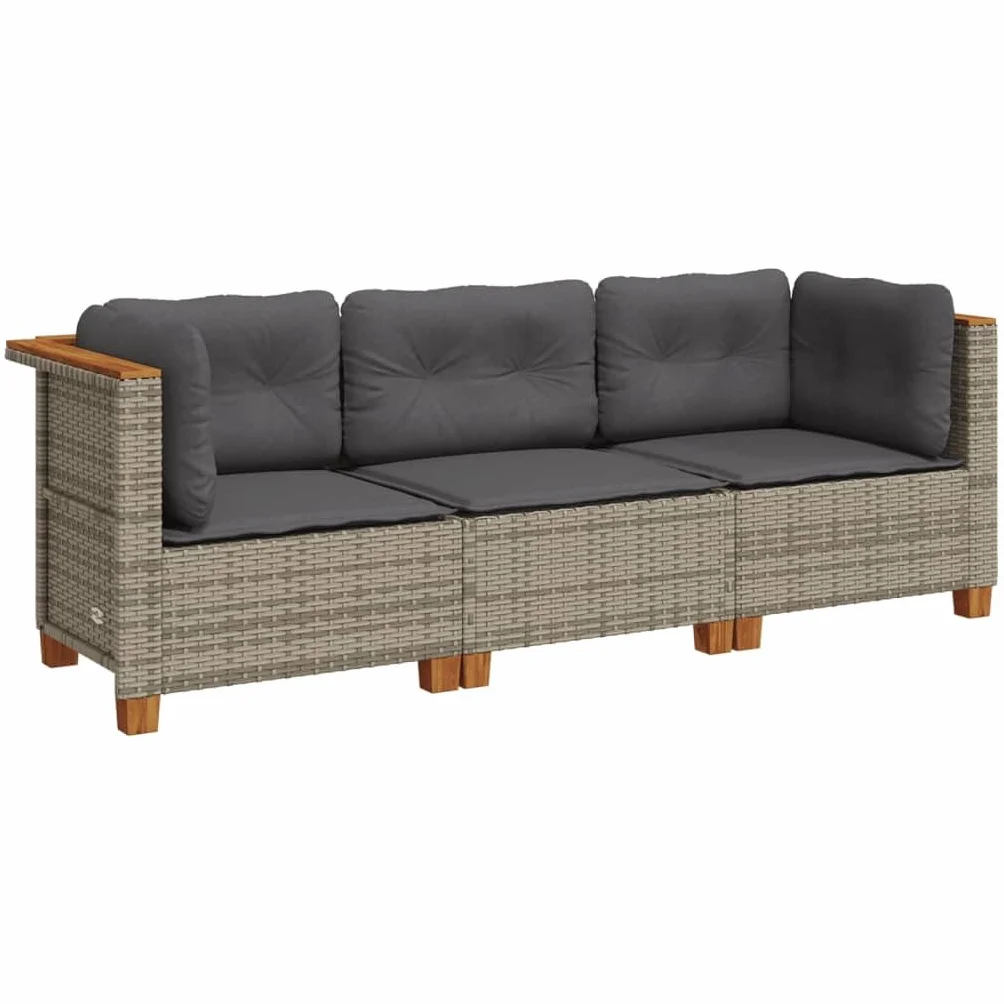 vidaXL 3-osobowa sofa ogrodowa z poduszkami, szara, polirattan, kanapa ogrodowa, siedzisko ogrodowe, sofa 3 osobowa, kanapy ogrodowe