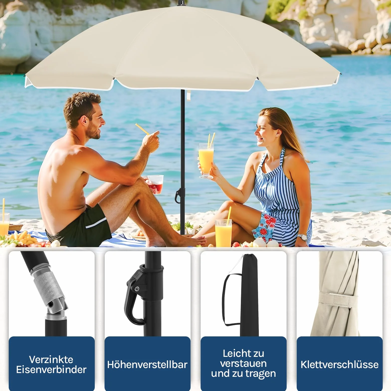 WOLTU Parasol przeciwsłoneczny na balkon, Ø 135/155/175 cm, ochrona przed promieniowaniem UV, UPF 50+, regulacja wysokości i nachylenia, torba do przenoszenia, okrągły parasol ogrodowy na balkon, do