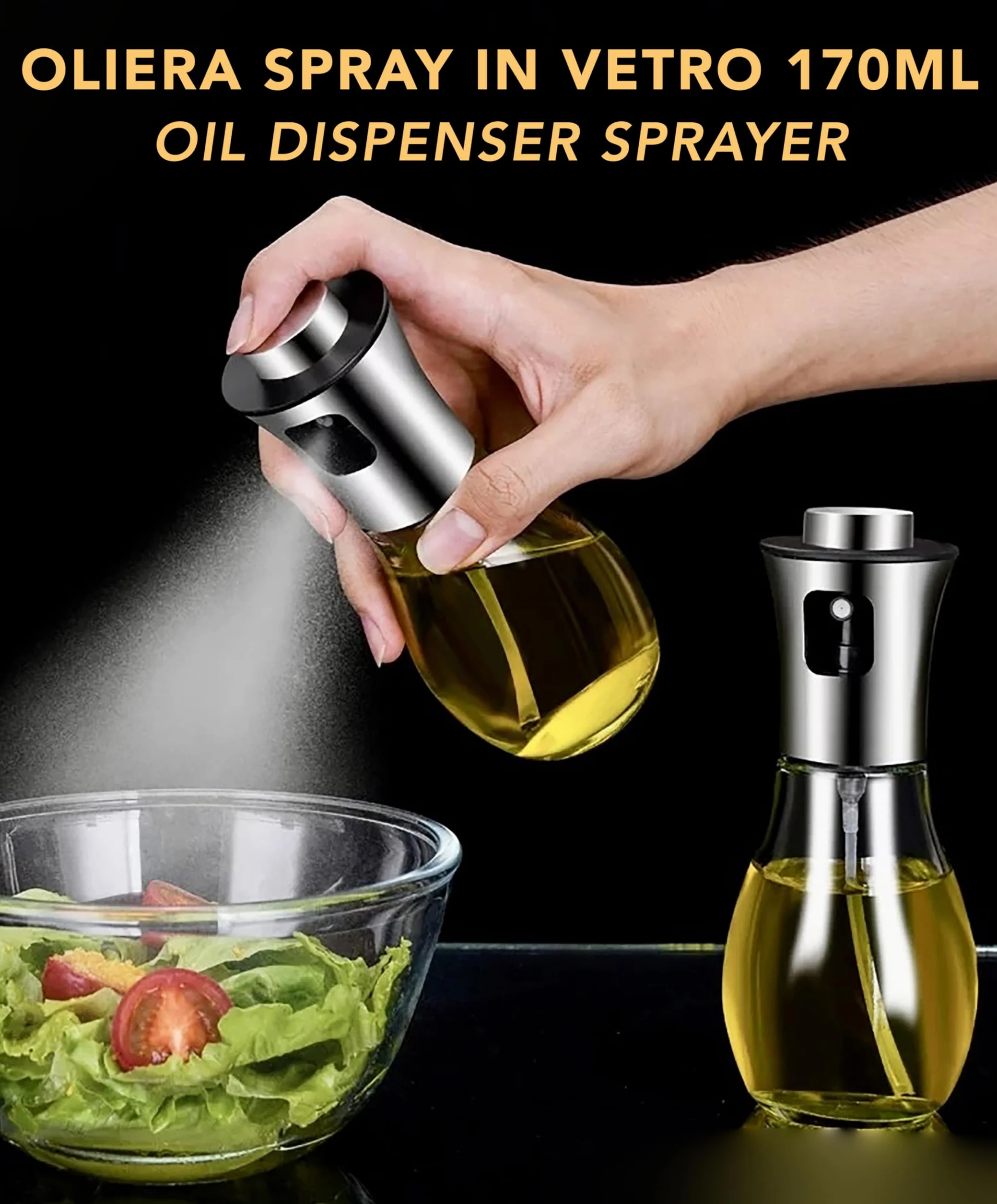 IPEA Szklany dozownik na oliwę w sprayu 170 ml do oleju i octu - dozownik rozpylacza do domu, kuchni, restauracji