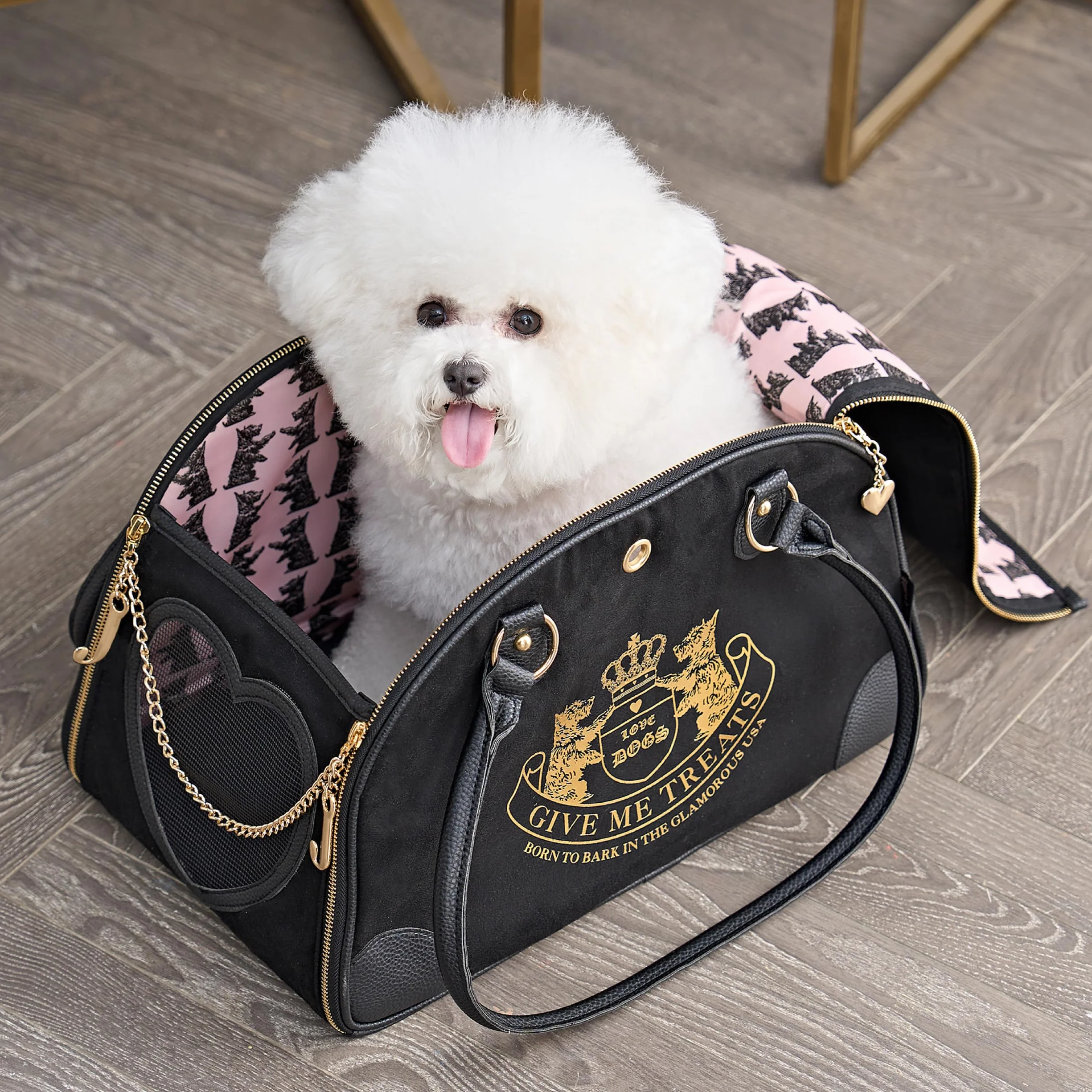 Juicy Couture Give Me Treats nosidełko dla zwierząt domowych czarna torba podróżna dla małych psów i kotów