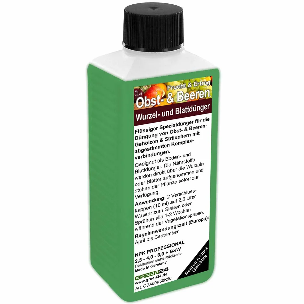 GREEN24 Nawóz do drzew owocowych - specjalistyczny nawóz do drzew owocowych i jagód maliny, gruszy, wiśni, śliwki, borówek, porzeczek NPK 250ml koncentrat