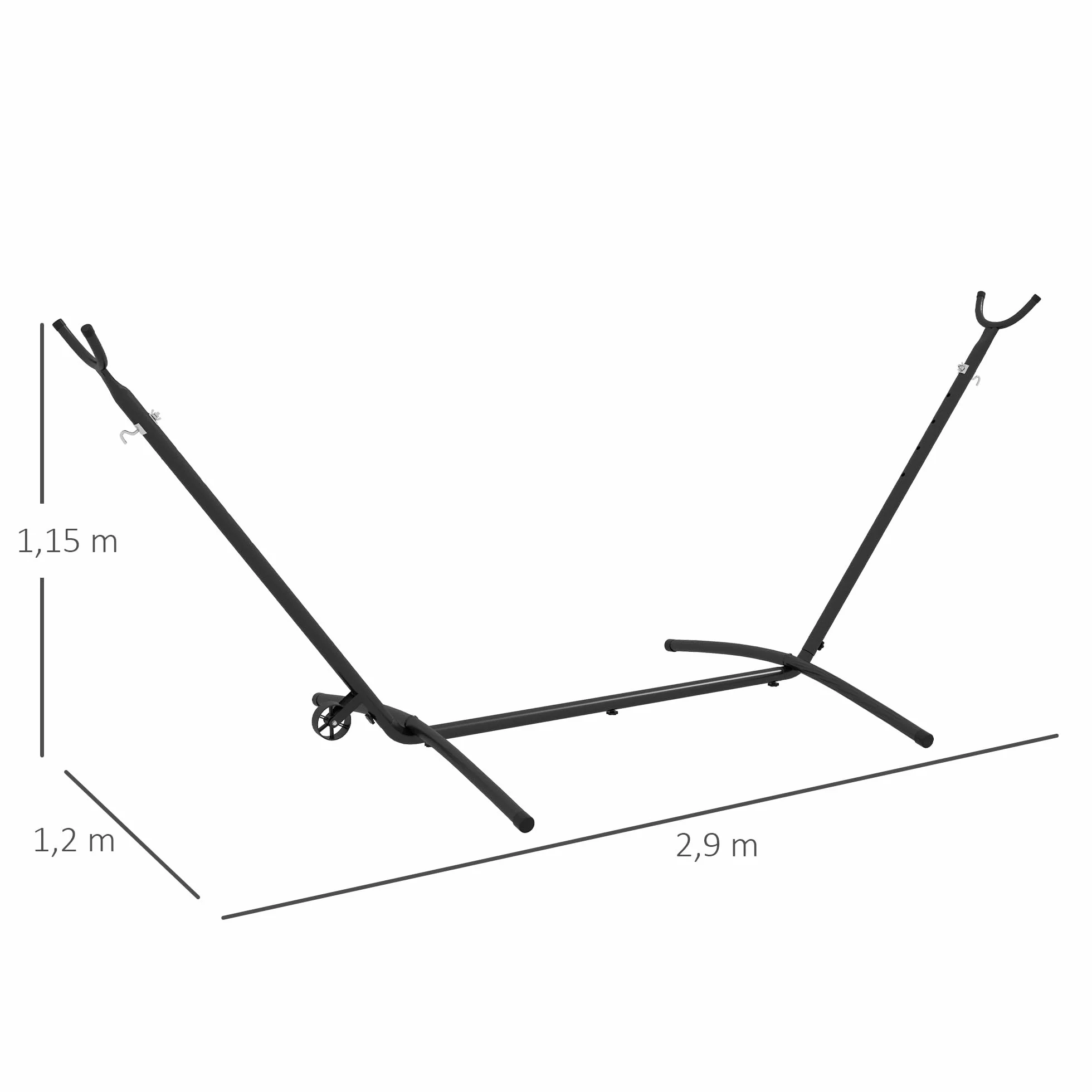 Outsunny Stelaż hamaka z kółkami, stojak do hamaka, z regulowanym haczykiem, torba do przenoszenia, obciążenie do 220 kg, stal, 290 x 120 x 115 cm