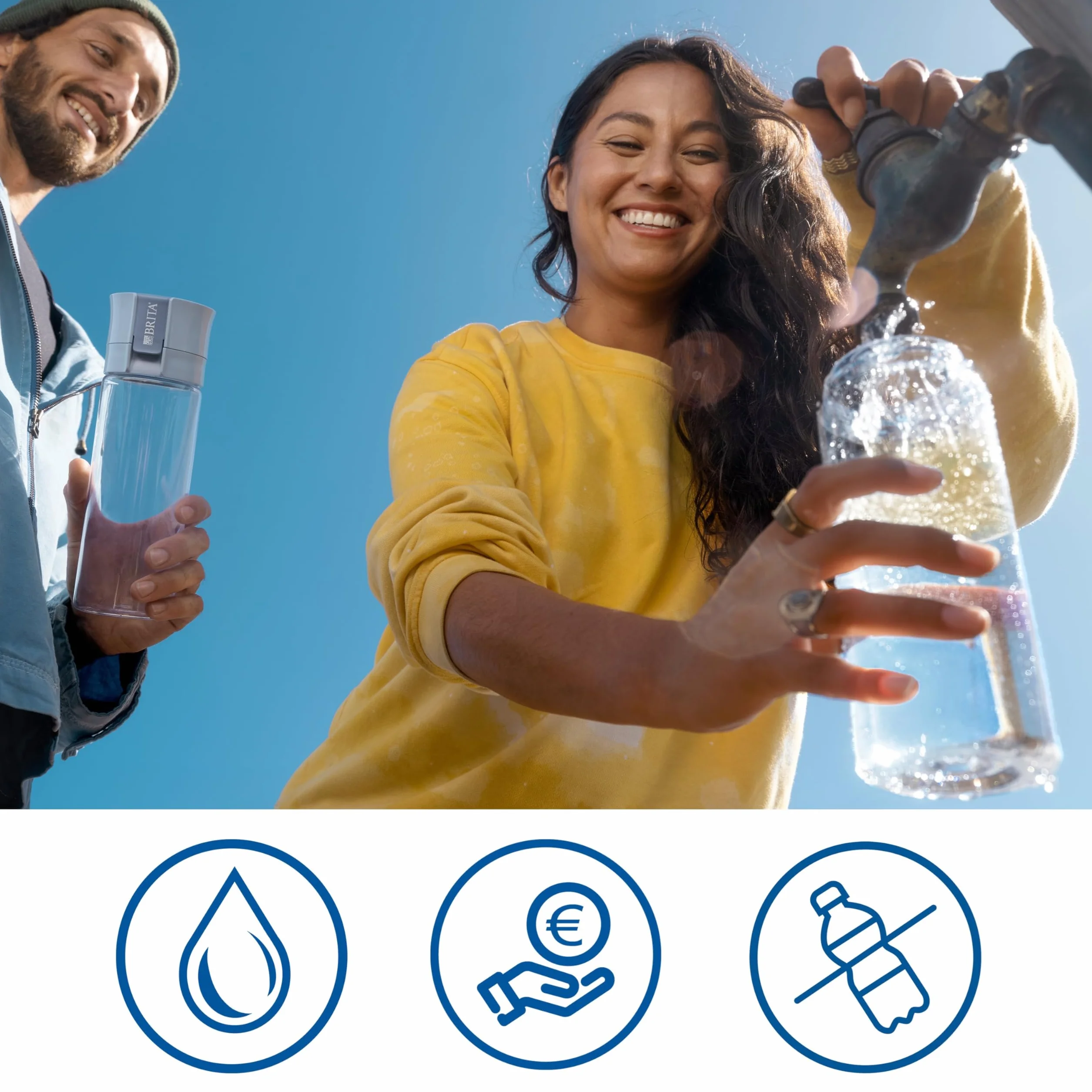 BRITA Butelka z filtrem do wody Model Vital jasnoniebieska (600 ml) wraz z 2 filtrami MicroDisc – praktyczna butelka na napoje z filtrem do wody w podróży, filtruje chlor i bakterie podczas