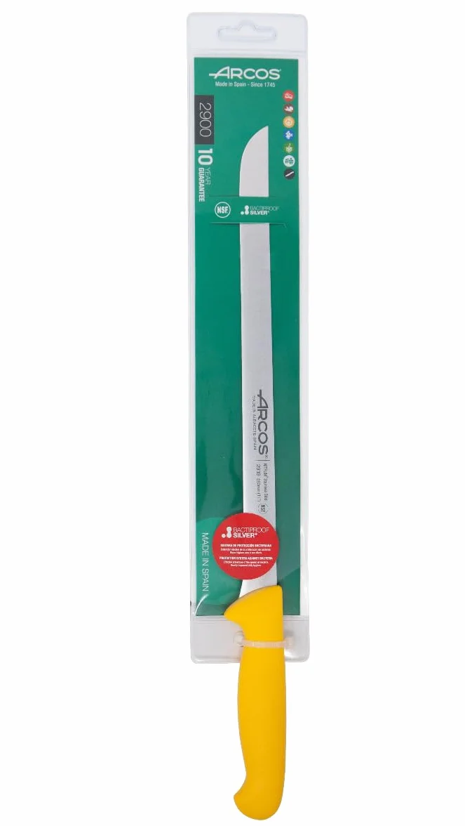 Arcos 293900 seria 2900 - szynka do krojenia nóż - ostrze nitrm 280 mm (11 cali) - uchwyt polipropylenowy żółty kolor, stal nierdzewna 18/8