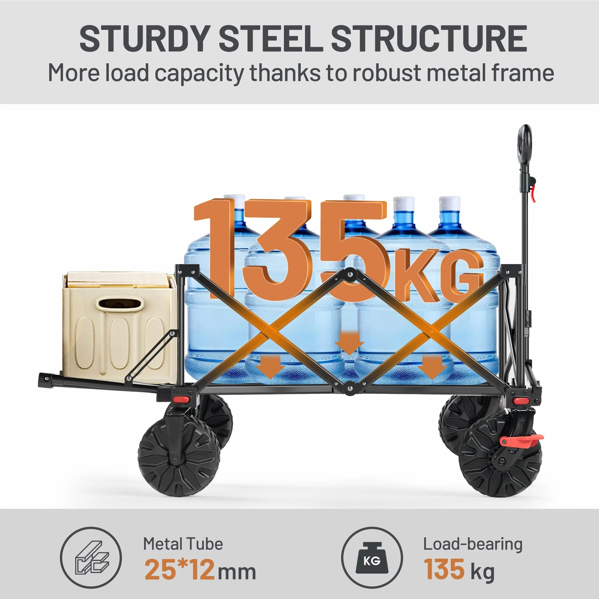 TIMBER RIDGE Wózek festiwalowy, 300 l, z hamulcami, składany wózek plażowy z tylną klapą, składany wózek 135 kg, zdejmowane szerokie koła i regulowany uchwyt, do użytku na zewnątrz, na kemping, do