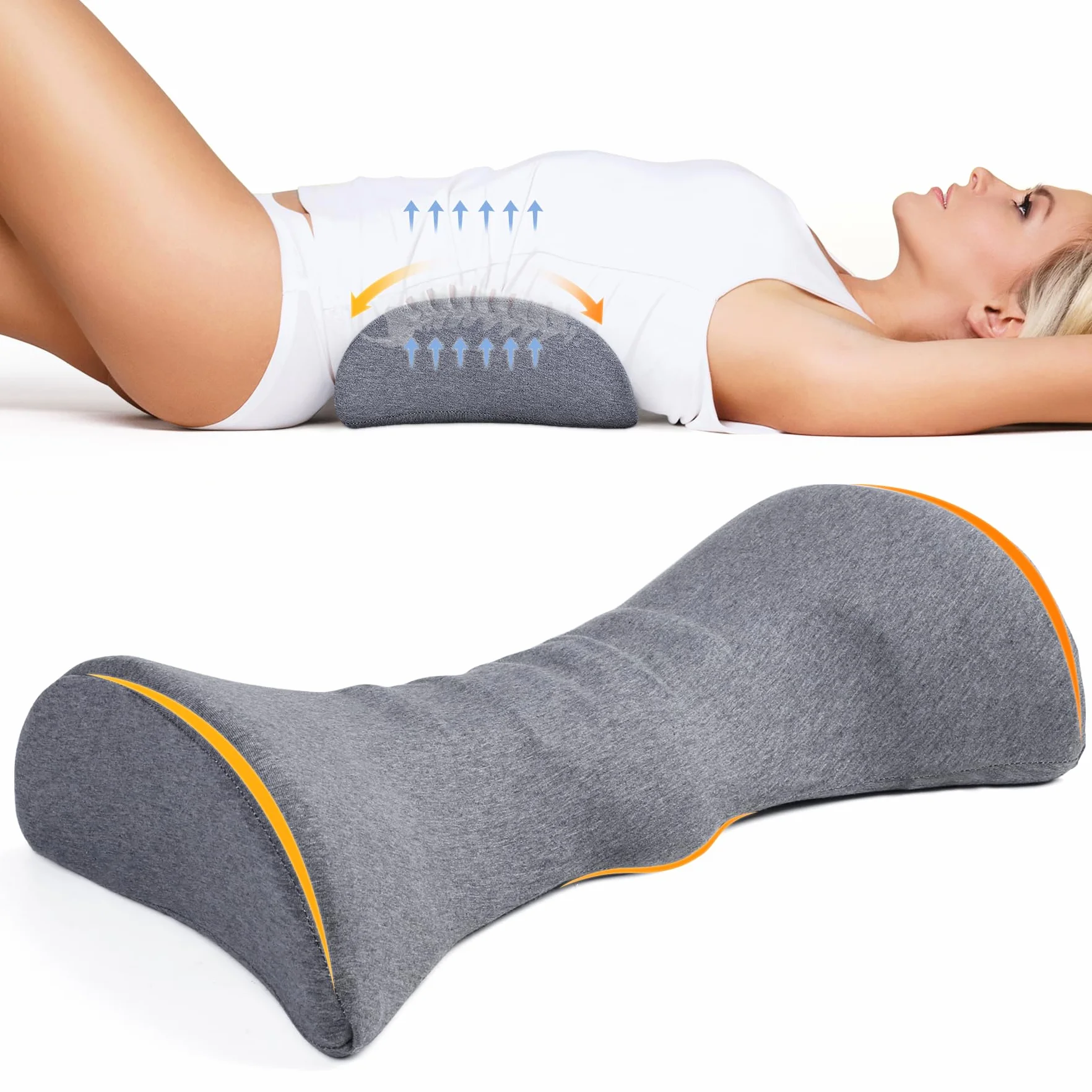 Cozyhealth Poduszka podtrzymująca lędźwie do spania, pianka z pamięcią kształtu, poduszka podtrzymująca lędźwie, łagodzi ból dolnej części pleców, podparcie talii, dla osób śpiących na plecach,