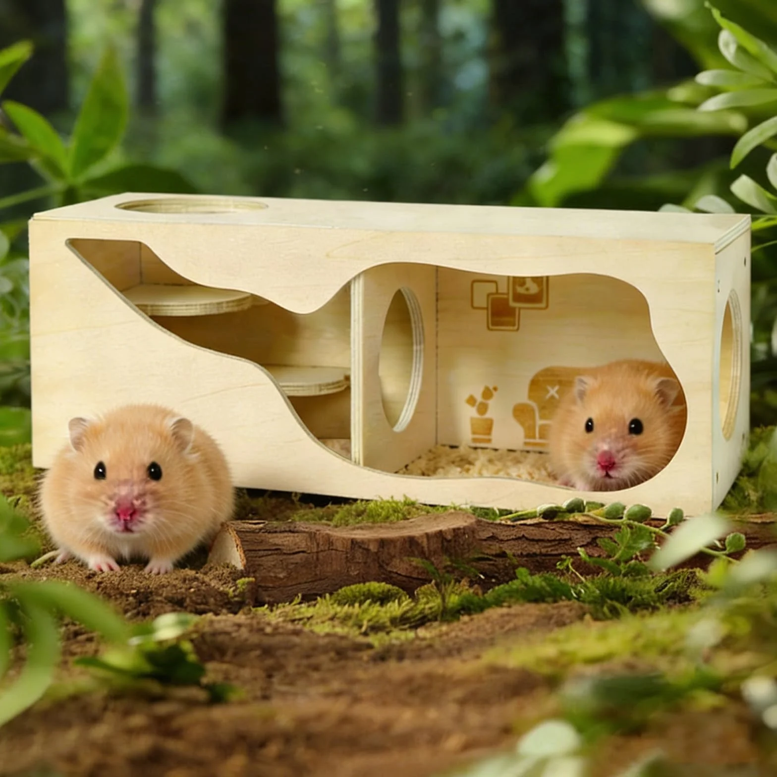 Drewniany domek dla chomika z komorami – naturalna kryjówka dla gryzoni