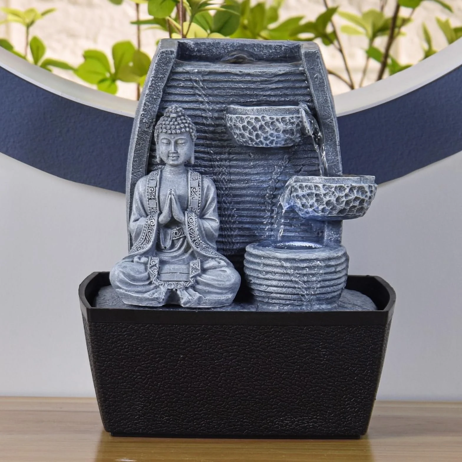 Fontanna pokojowa Feng Shui mądrość oświetlenie LED 24 cm