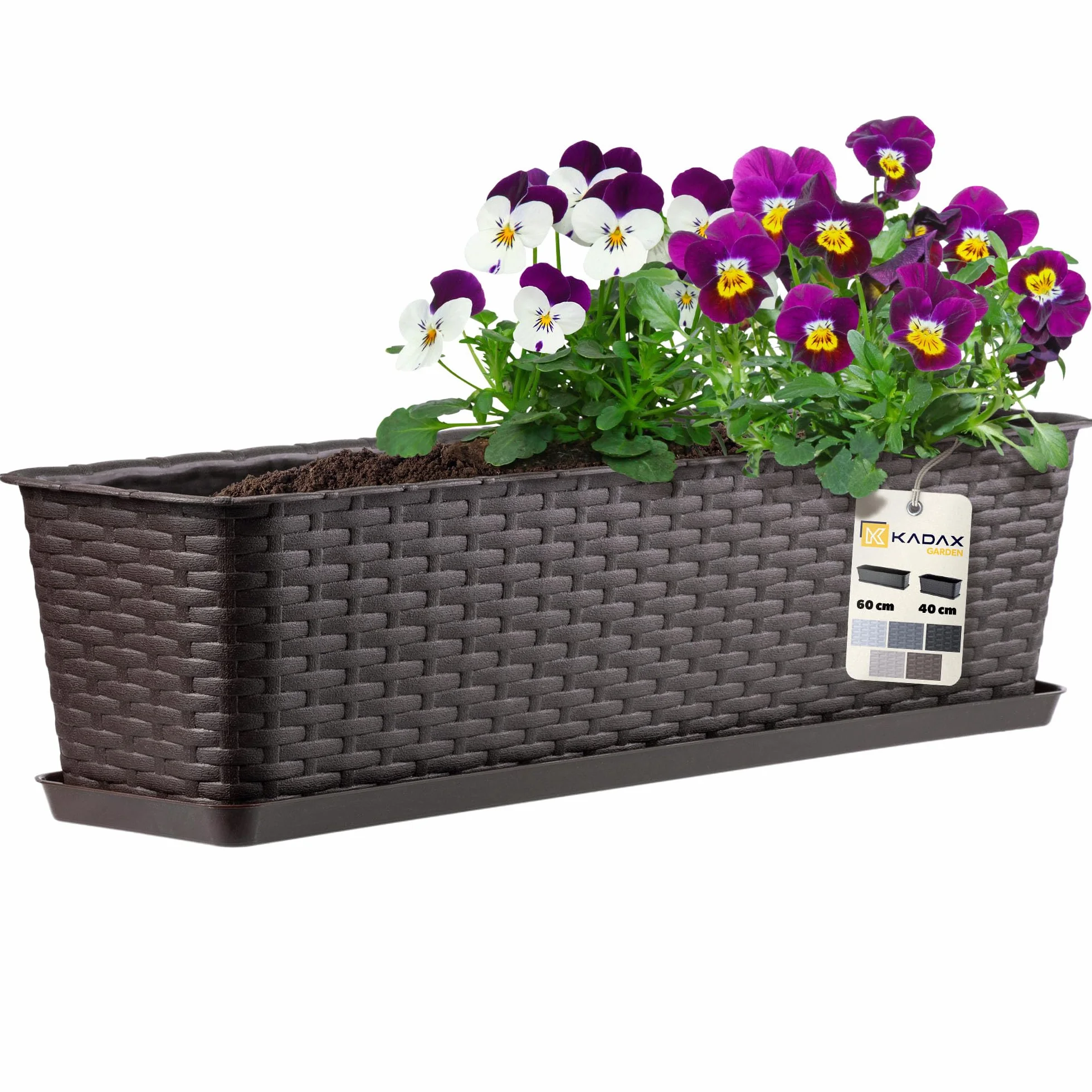 KADAX Skrzynka Balkonowa 60cm, ok. 12L, skrzynka z tworzywa odporna na warunki, Brązowy, prostokątna na Balkon, Taras i do Ogrodu