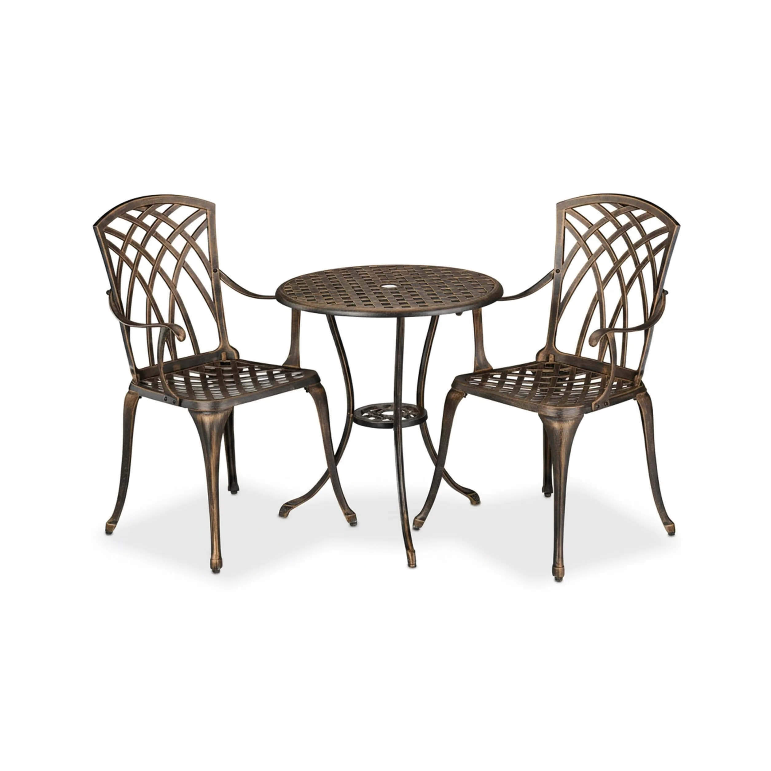 Relaxdays 3-częściowy zestaw mebli ogrodowych, stół, 2 krzesła, odlew aluminiowy, meble balkonowe, antyczny design, zestaw mebli ogrodowych, czarny/brąz