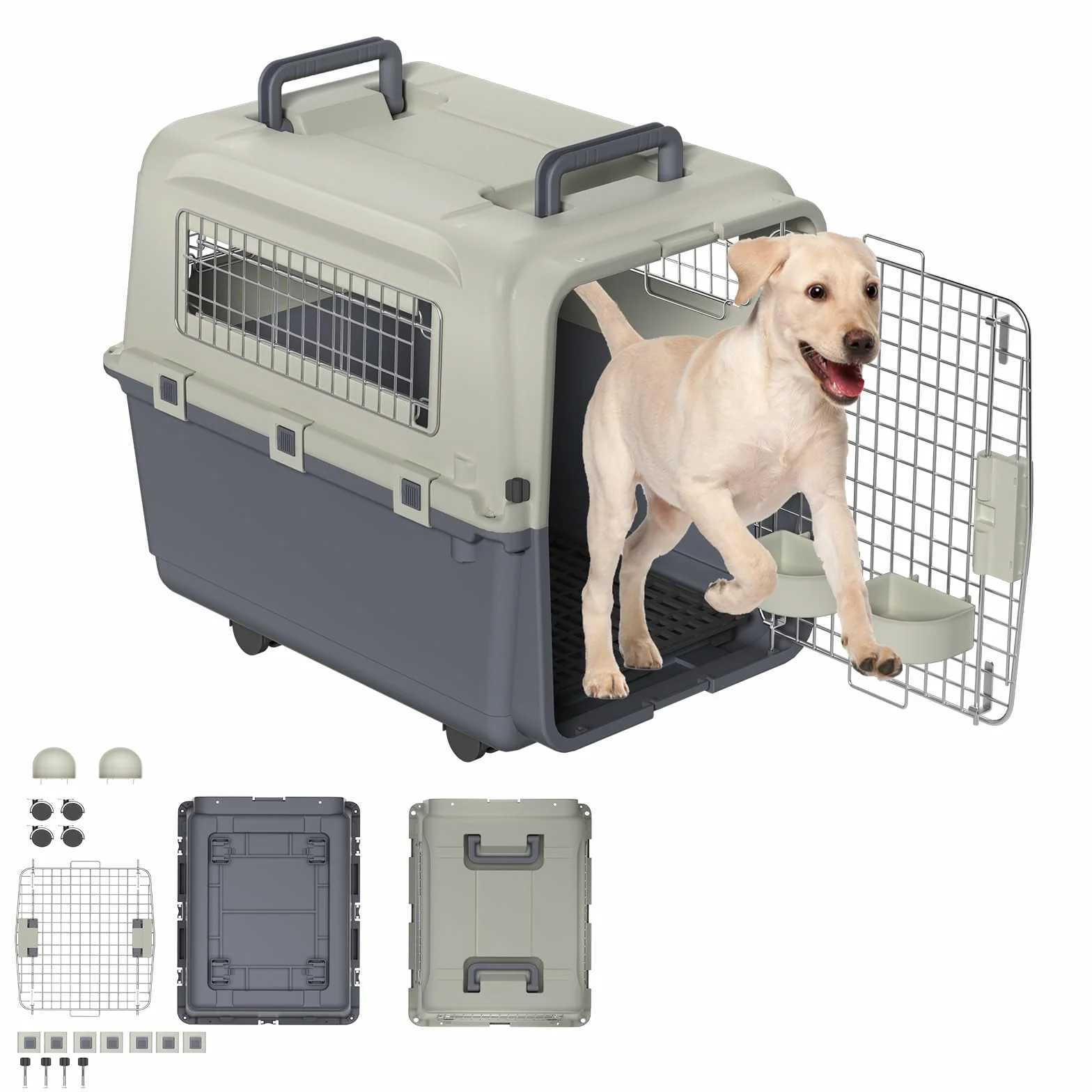 Skrzynka transportowa dla psa i kota 80x57x70 cm z żelaznymi drzwiami i kółkami transporter zwierząt