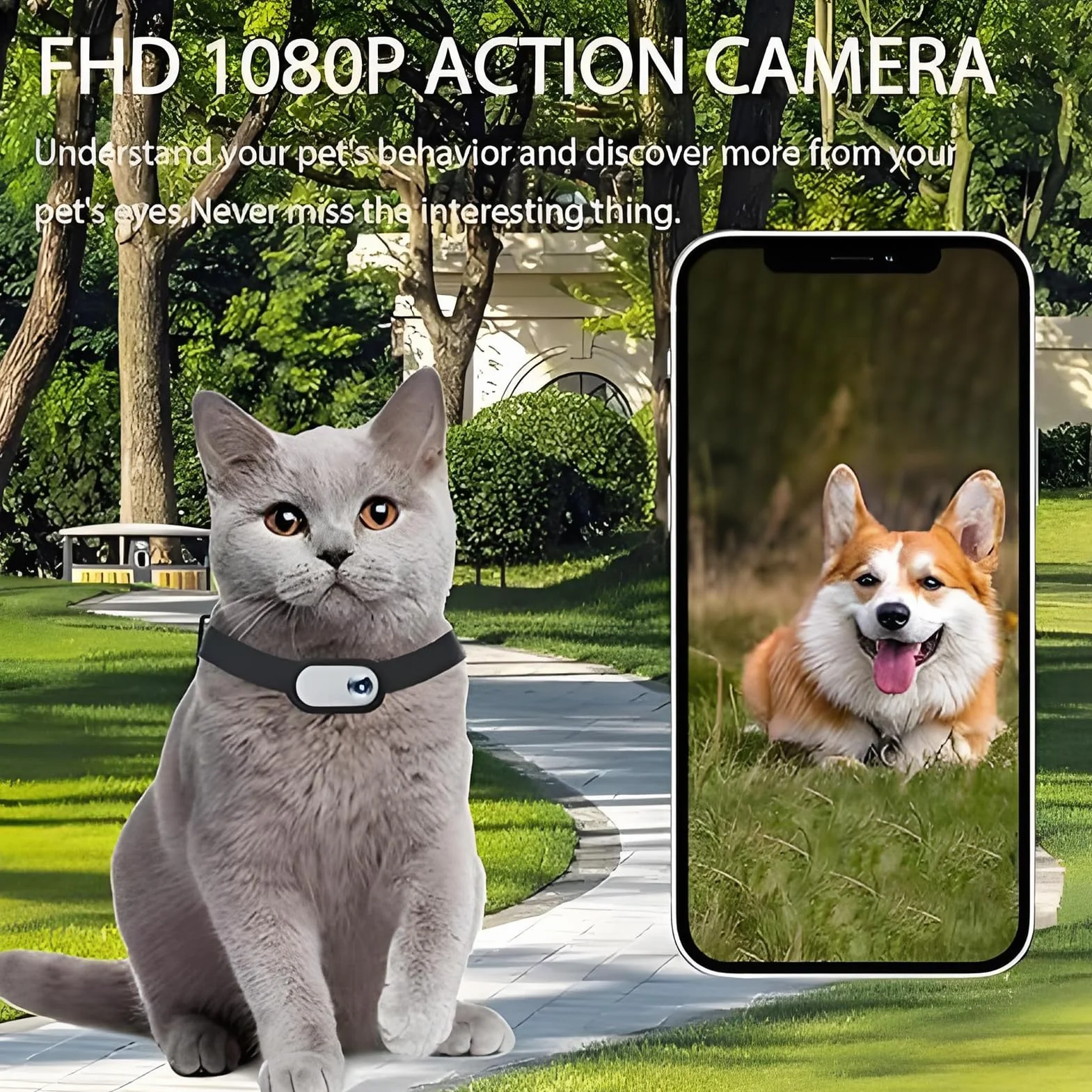 Kamera z obrożą dla zwierząt 1080P 170° szerokokątna USB ładowalna LCD