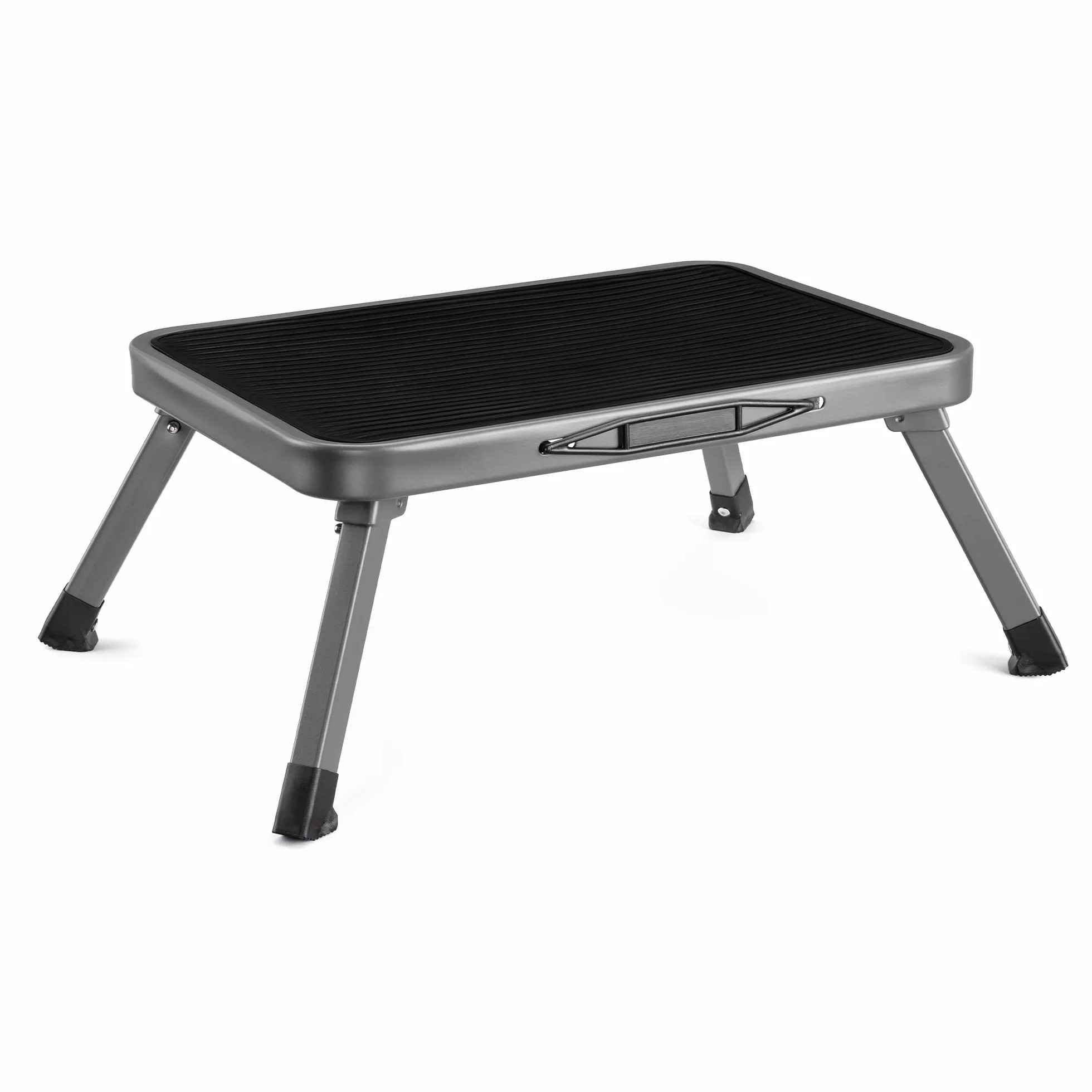 Navaris Składany taboret ze stali – 45,7 x 33 x 17,2 cm – antypoślizgowa powierzchnia – składany taboret – podnóżek – szary