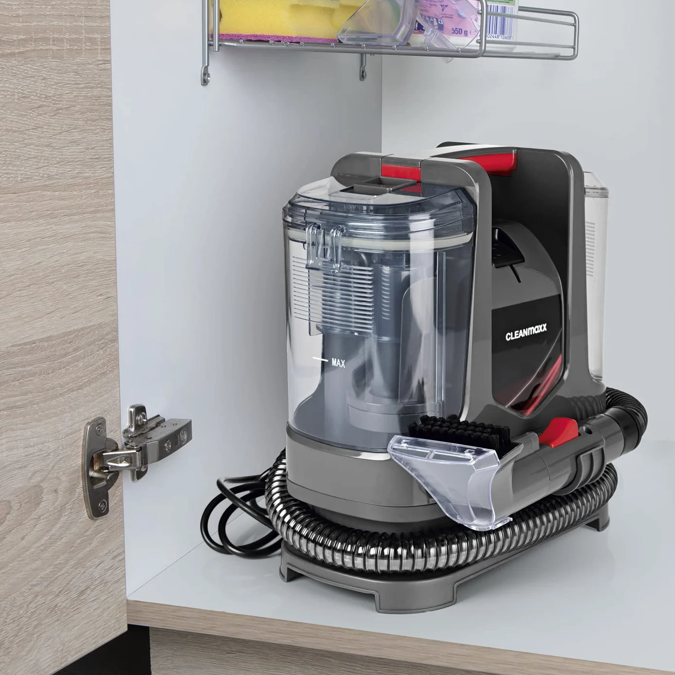 CLEANmaxx Środek do czyszczenia tapicerki i dywanów do efektywnego czyszczenia tapicerki, dywanów, foteli samochodowych | odkurzacz do usuwania plam – kompaktowy, elastyczny, mocny | siła ssania 9 kPa