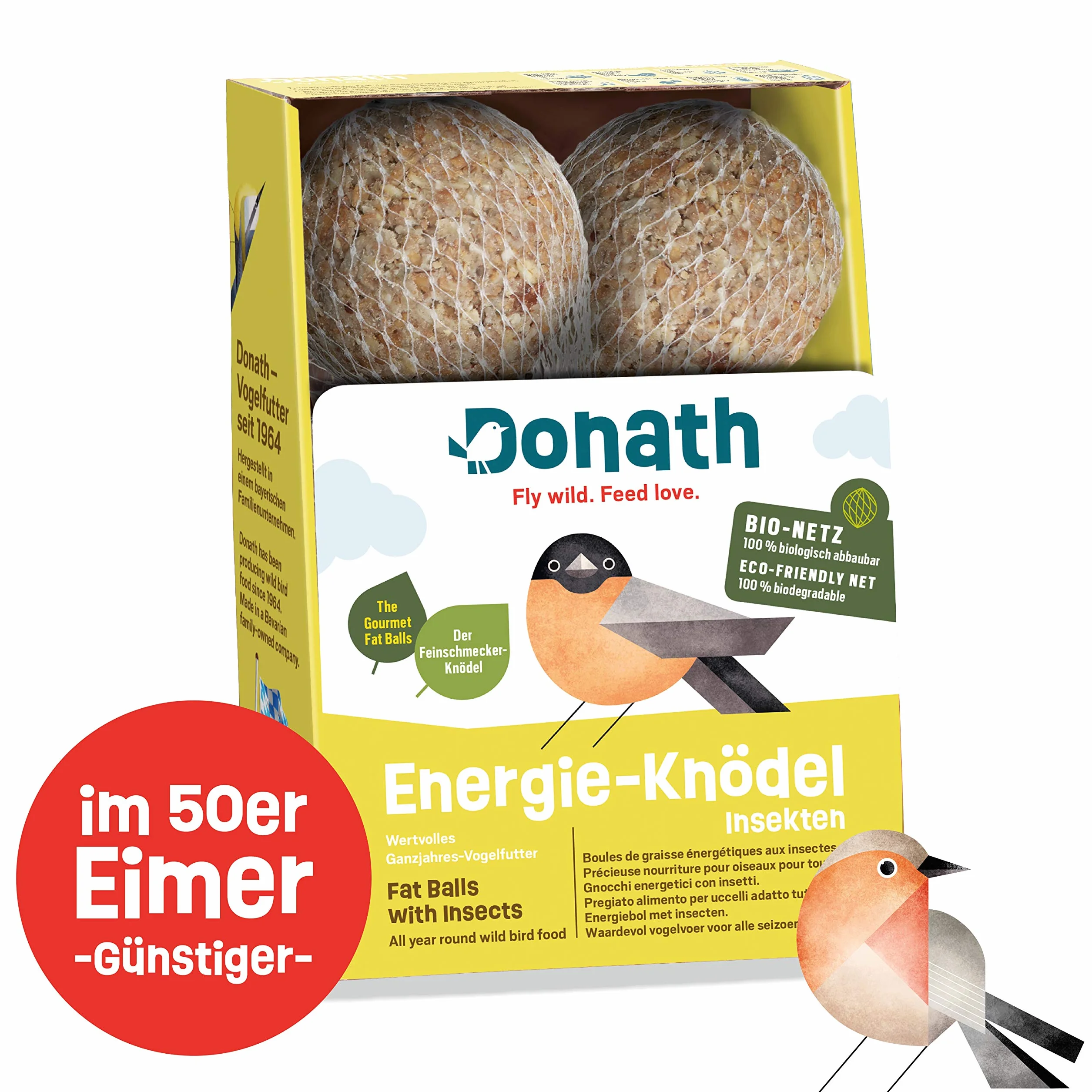 Donath kula energetyczna na owady w ekologicznej siatce - kulka dla smakoszy - cenna karma dla ptaków - Wyprodukowano w